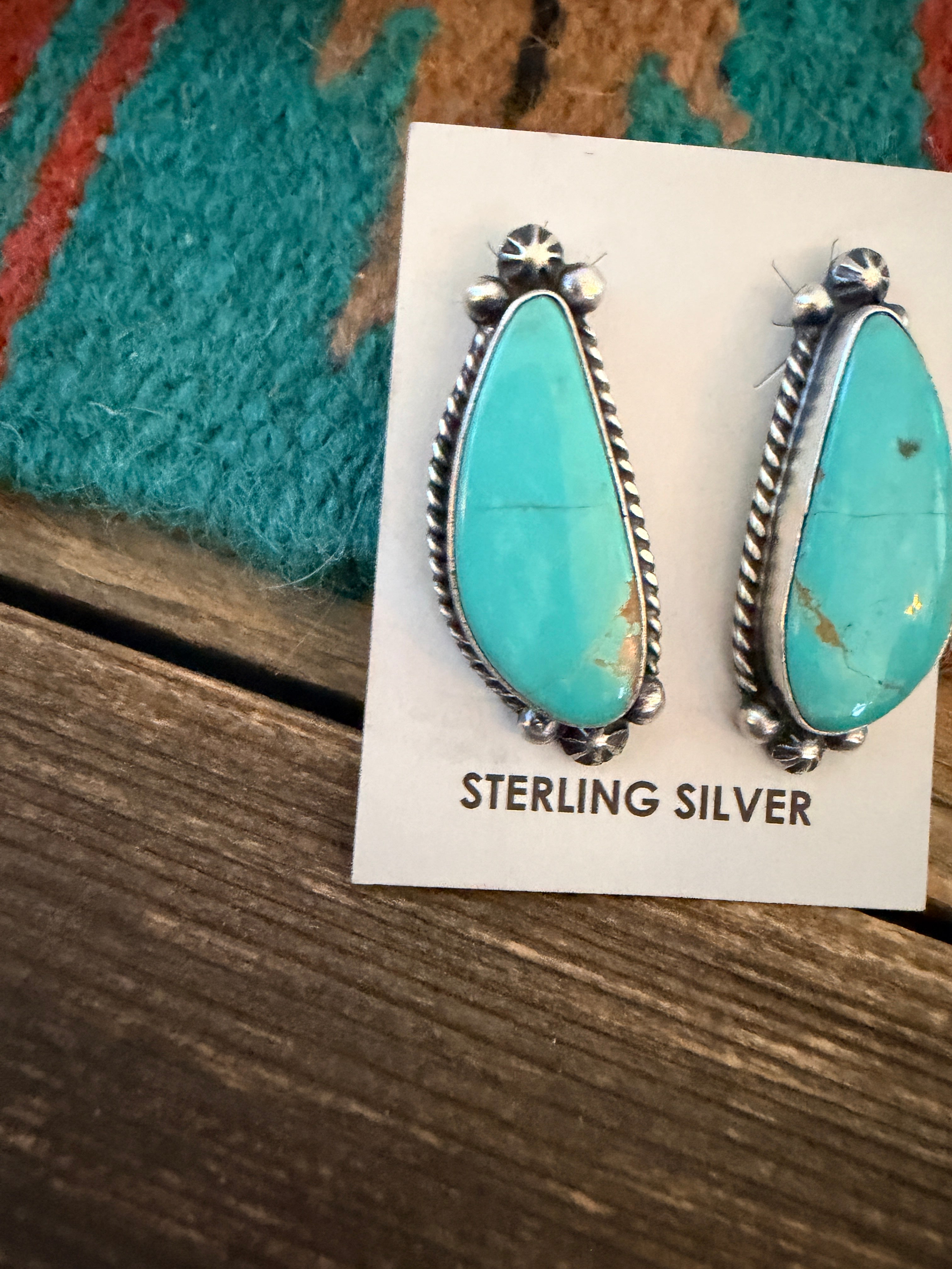 Handcrafted Turquoise & Sterling Silver Post Earrings