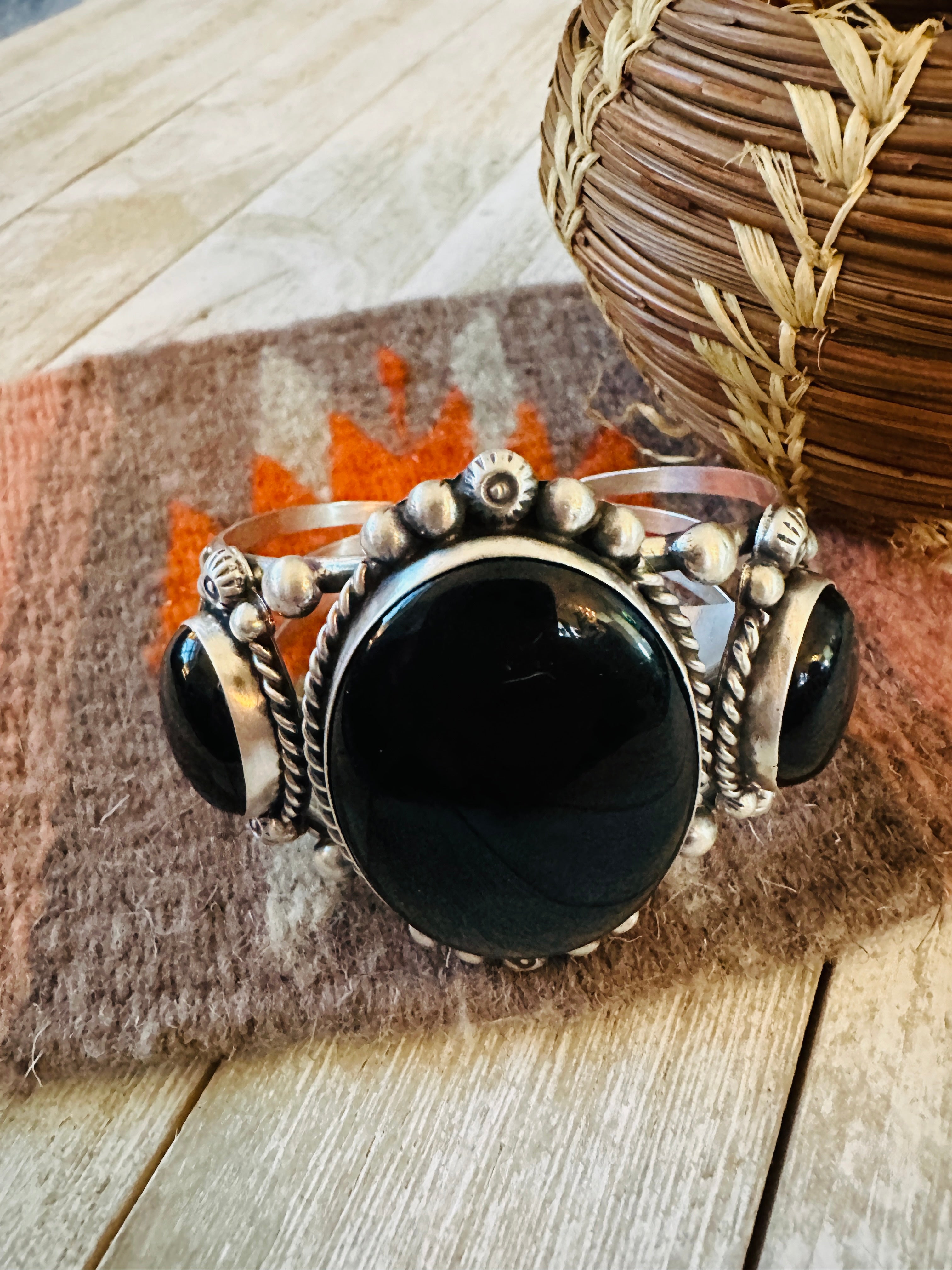 Handcrafted Sterling Silver & Black Onyx Cuff Bracelet by Augustine Largo