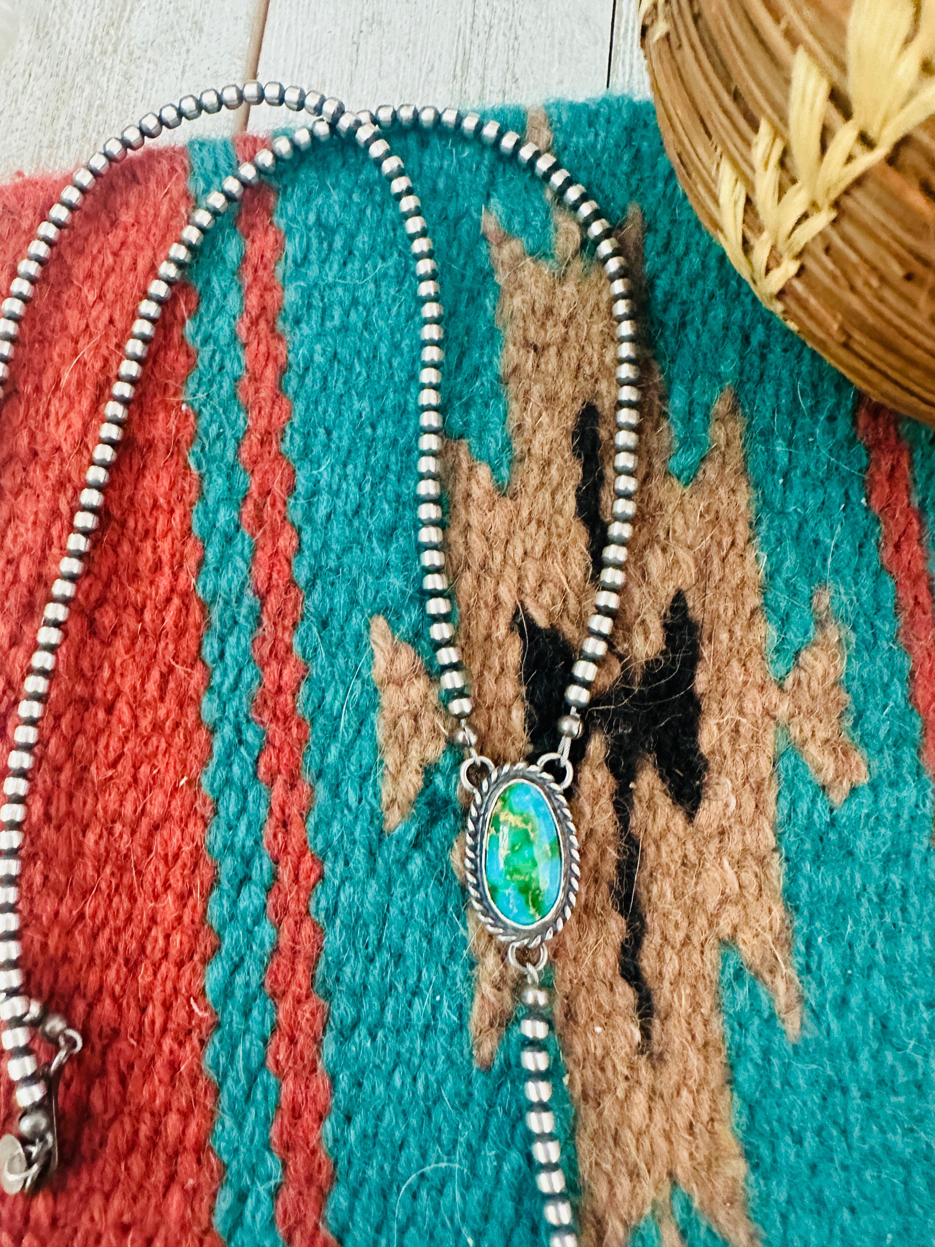 Handcrafted Sterling Silver & Sonoran Mountain Turquoise Beaded Necklace