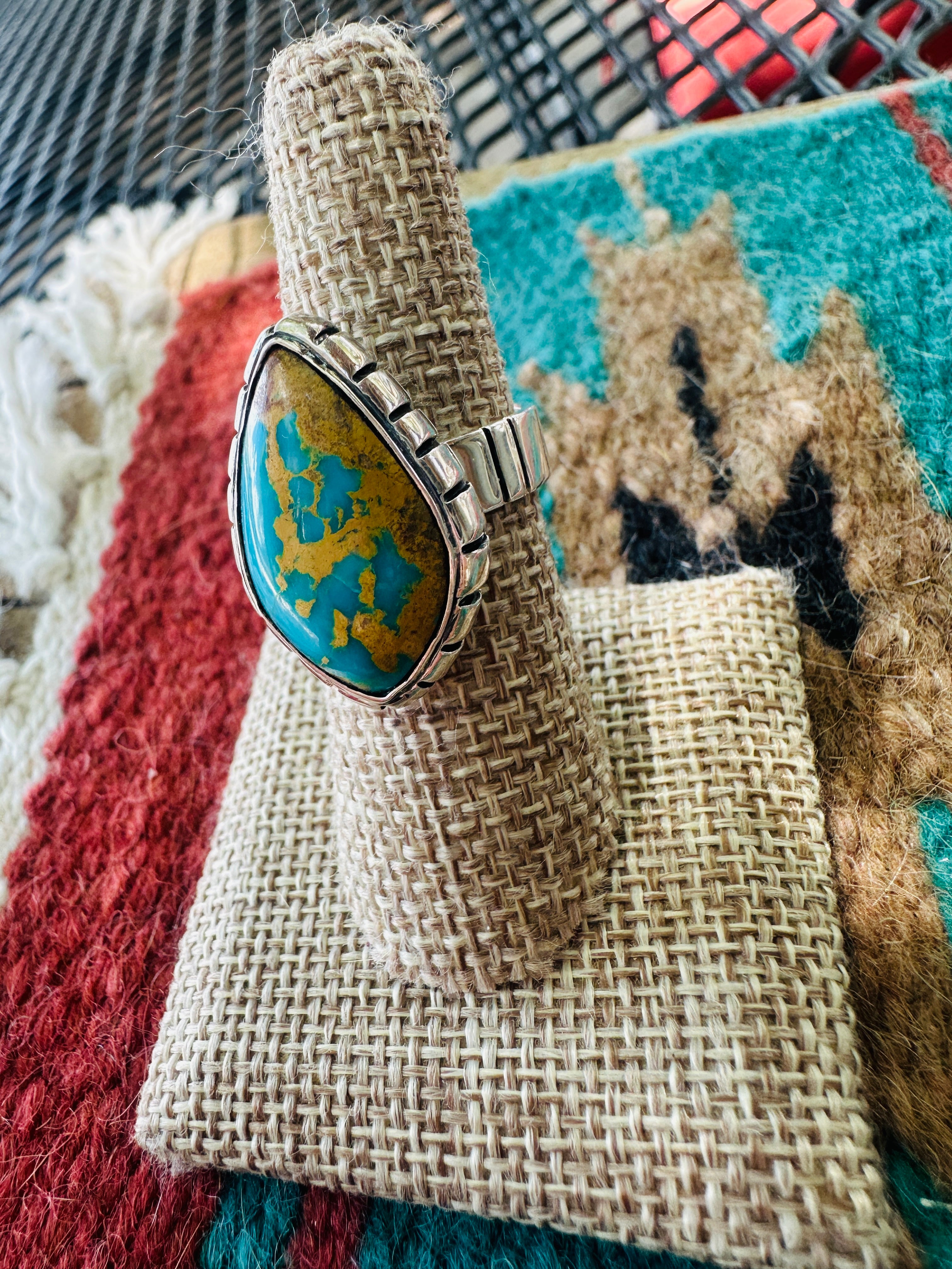 Handcrafted Sterling Silver & Royston Turquoise Ring Size 8