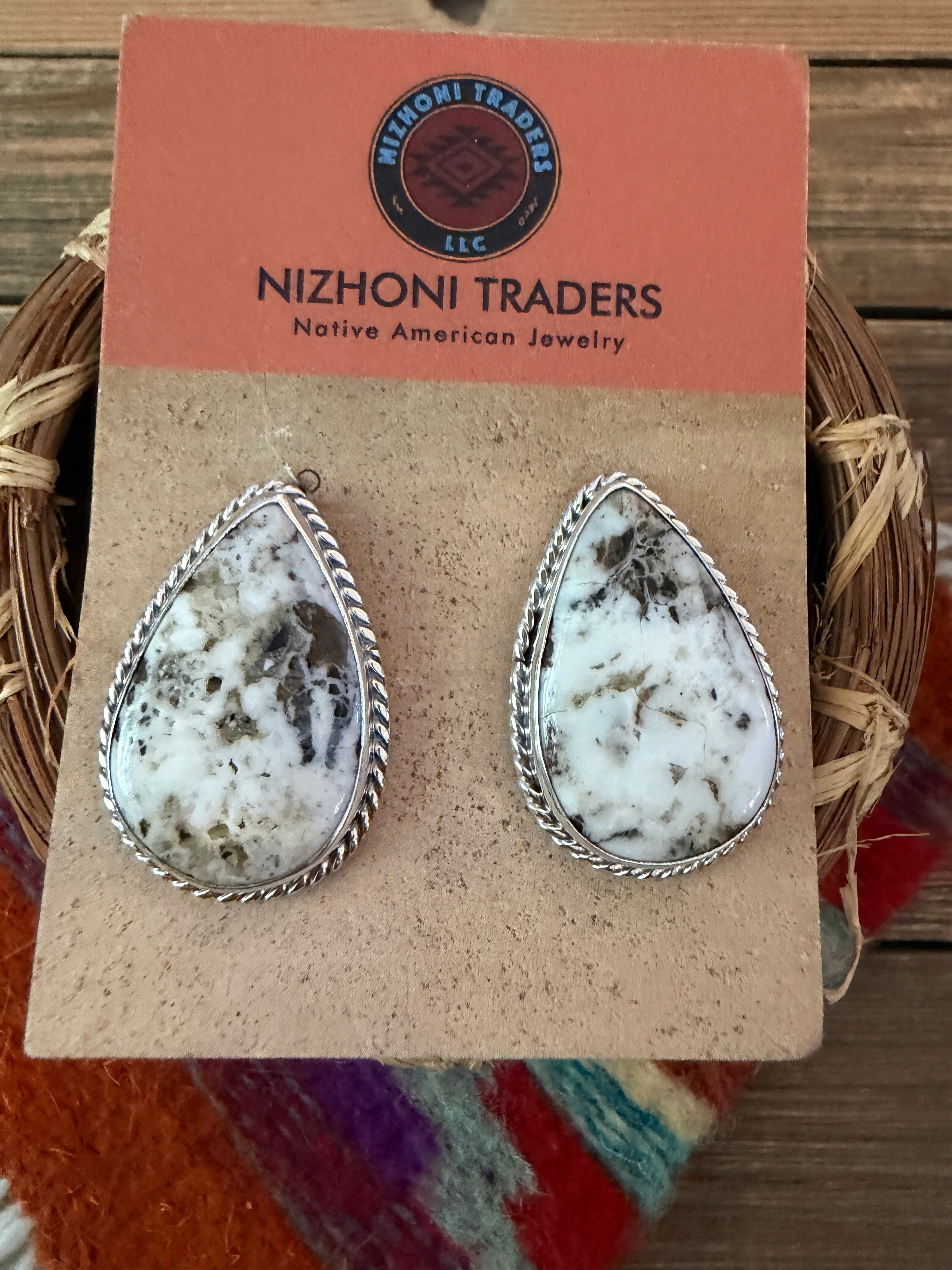 Handcrafted White Buffalo & Sterling Silver Post Earrings