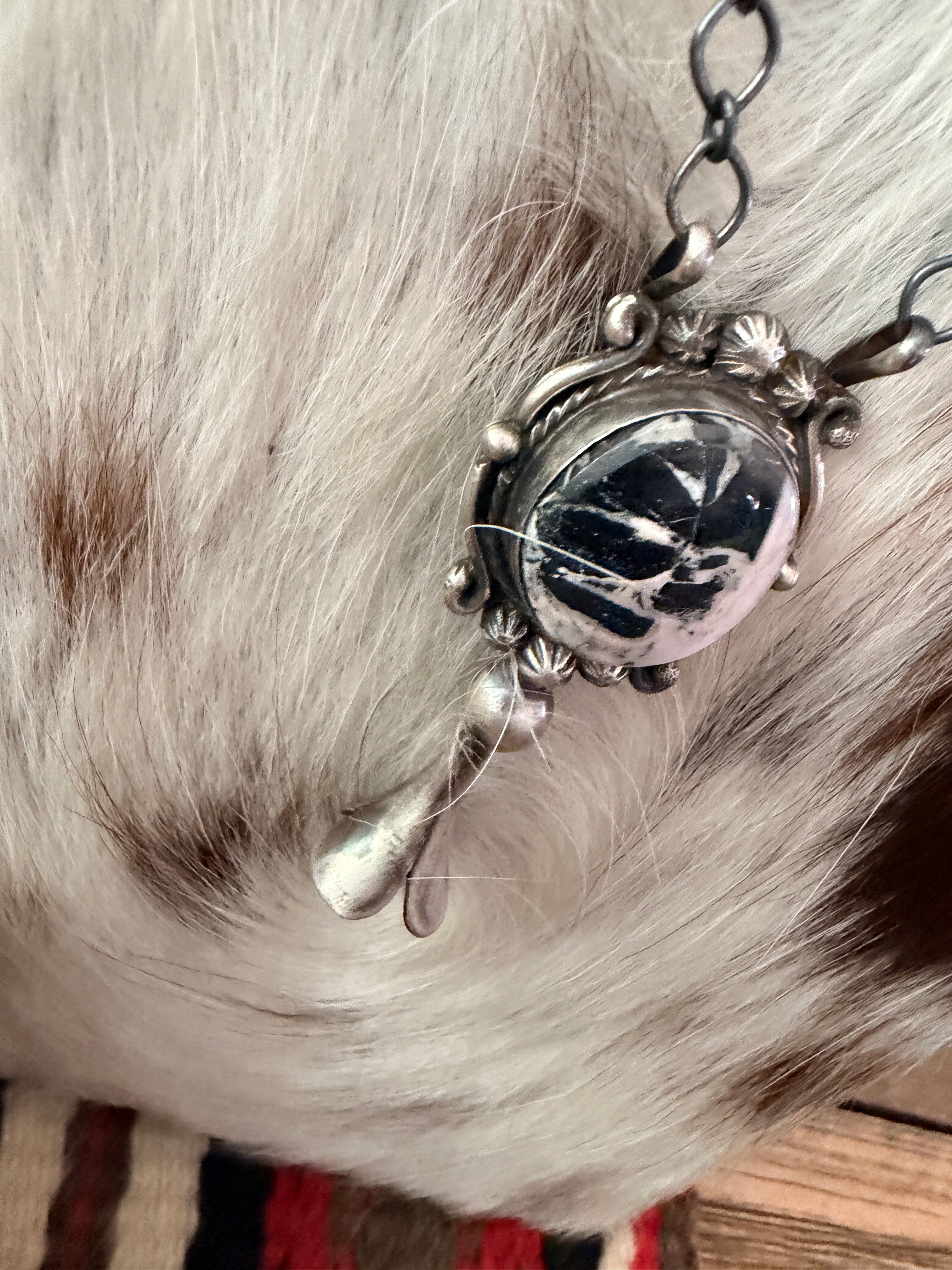 Handcrafted White Buffalo & Sterling Silver Blossom Necklace by Sheila Becenti