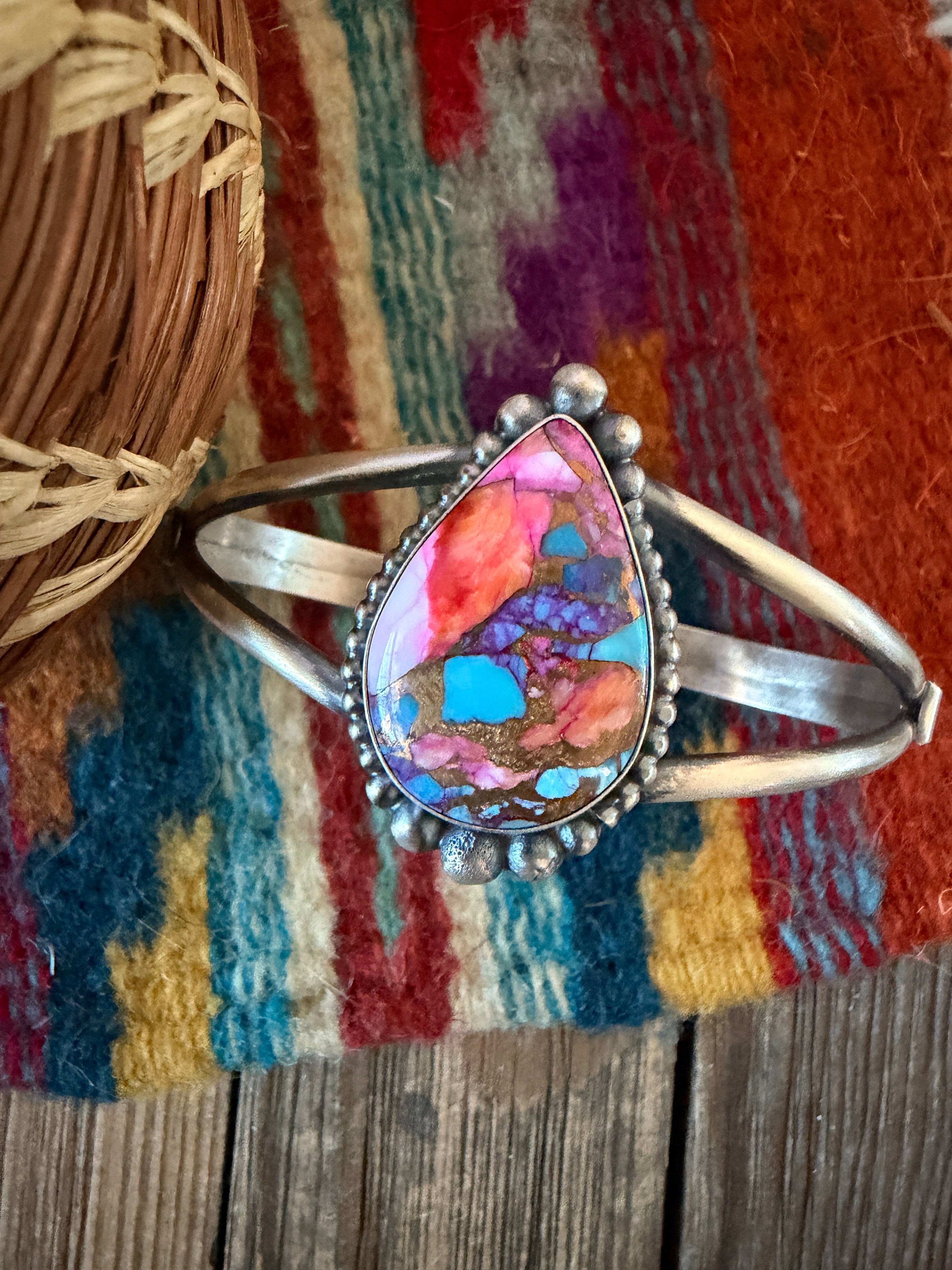 Handcrafted Pink Dream Mojave & Sterling Silver Cuff Bracelet