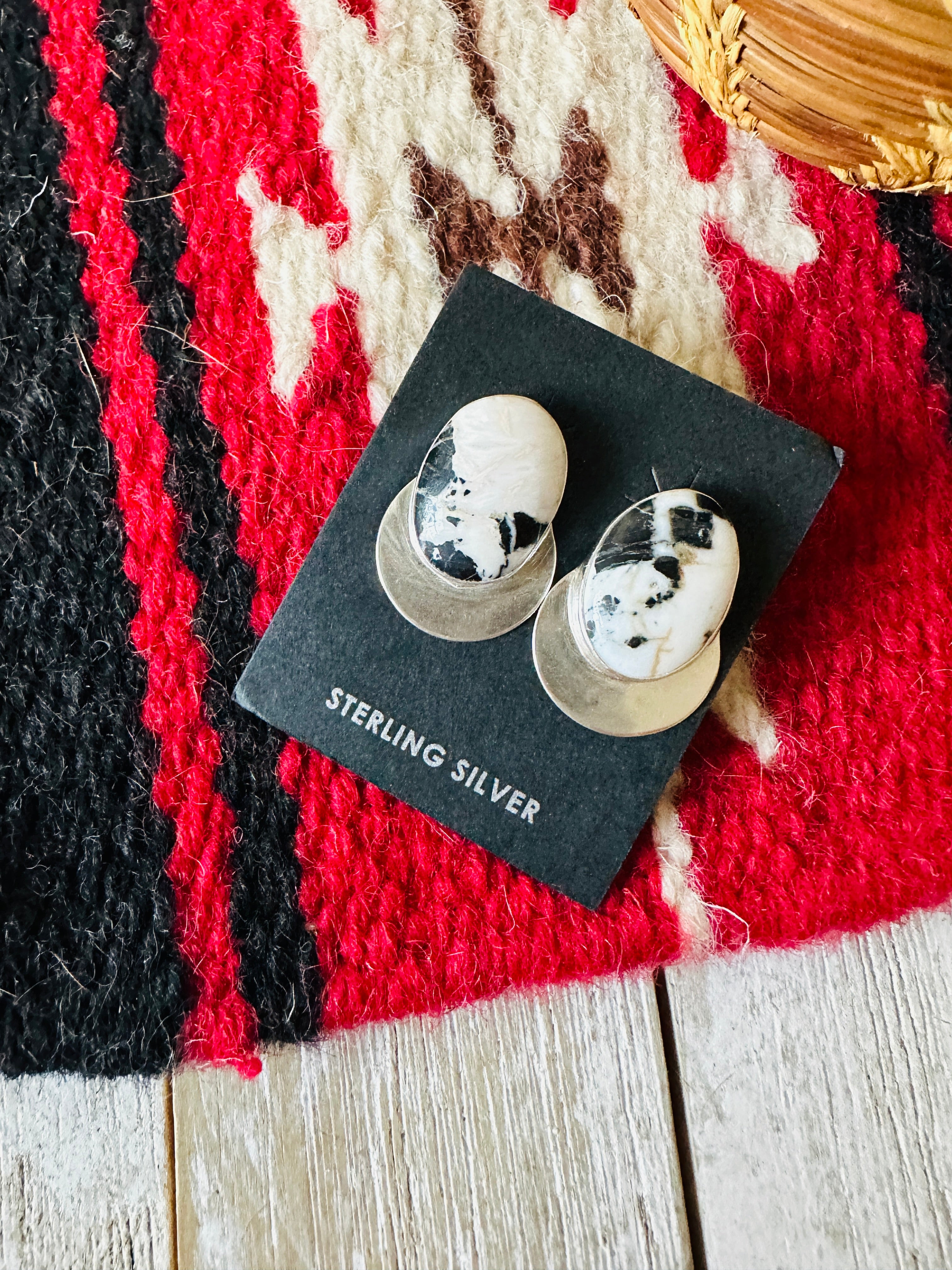 Handcrafted White Buffalo & Sterling Silver Post Earrings