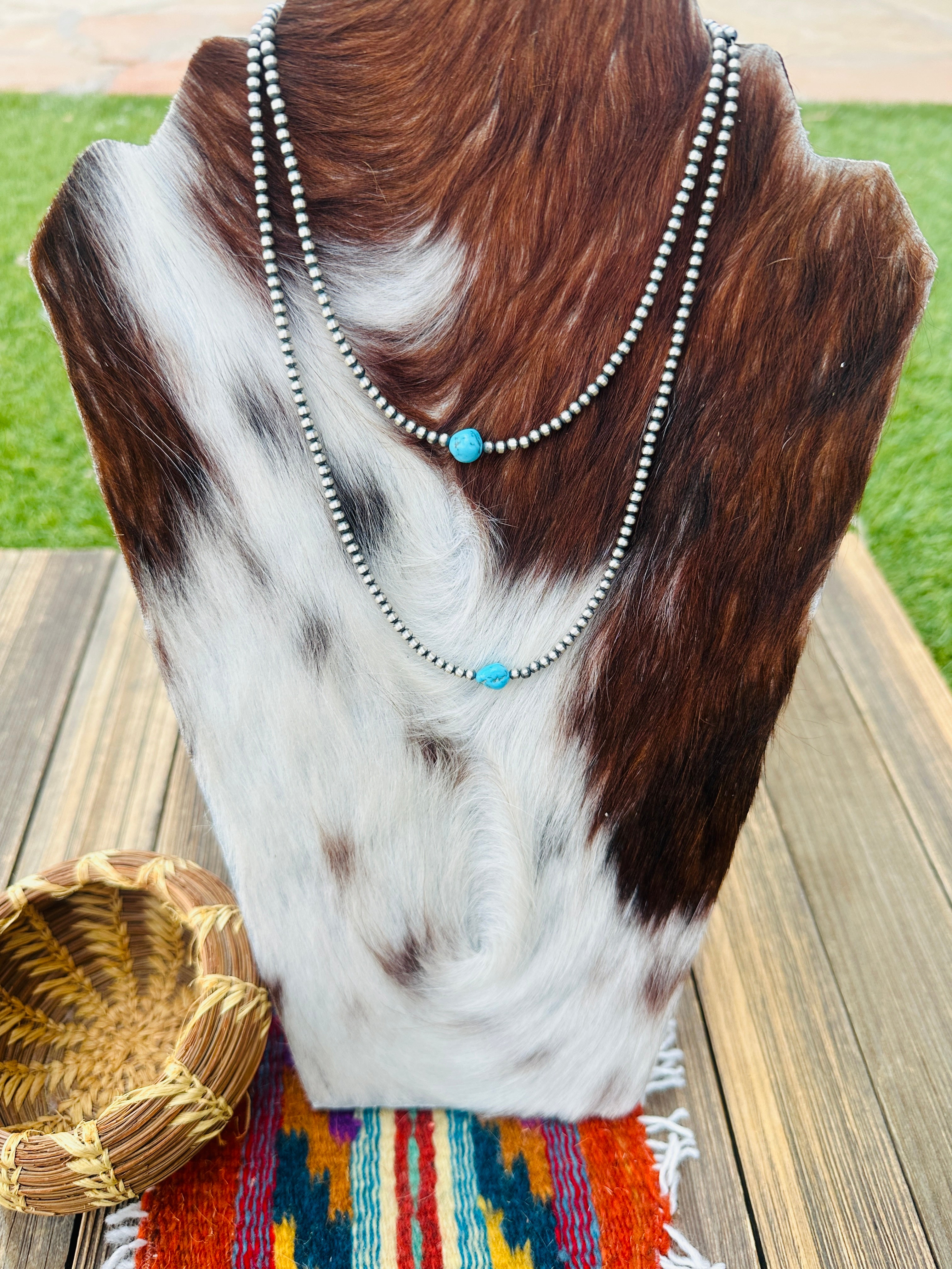 Handcrafted Turquoise & Sterling Silver Pearl Beaded Necklace