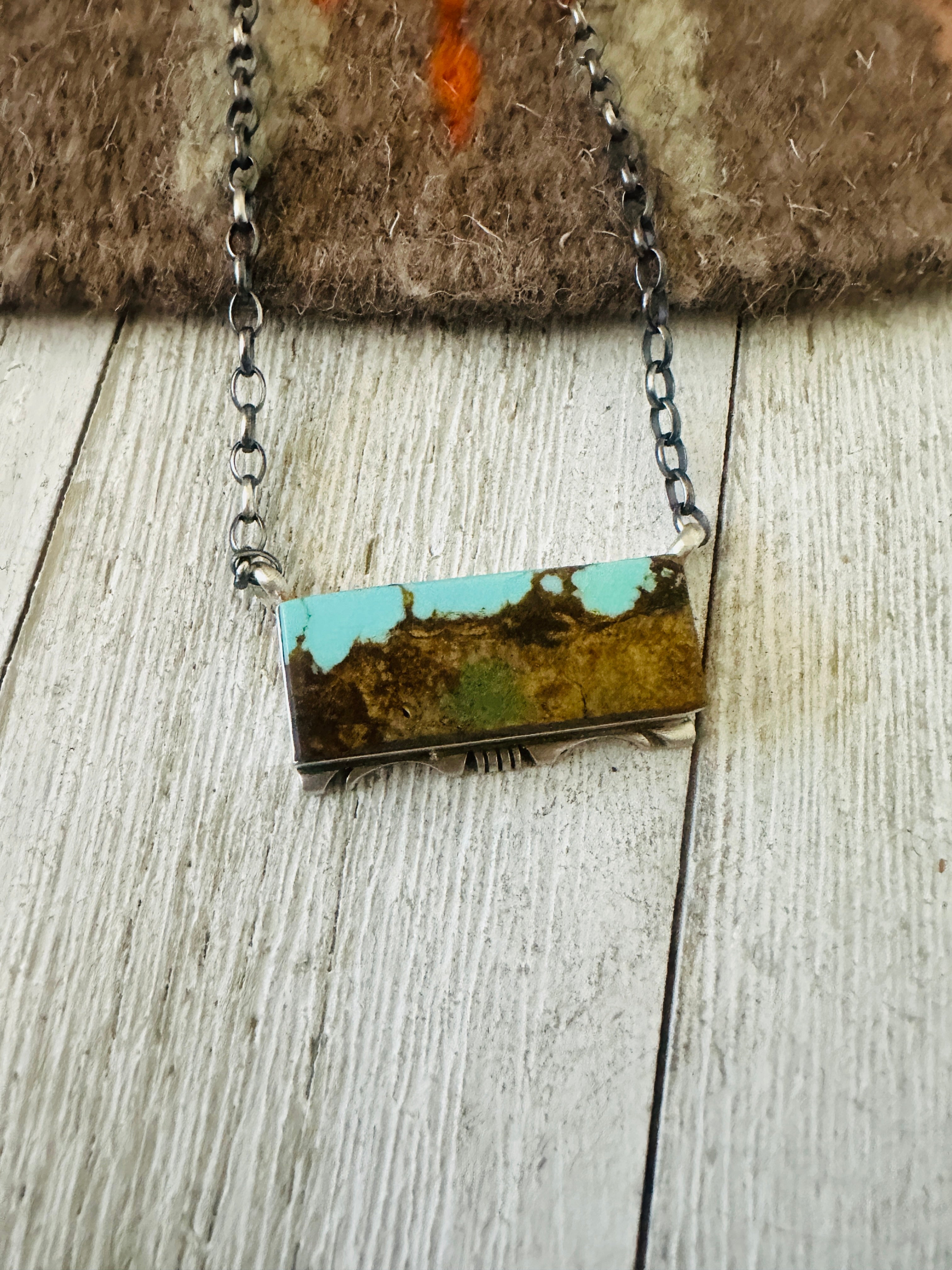 Handcrafted Number 8 Turquoise & Sterling Silver Bar Necklace