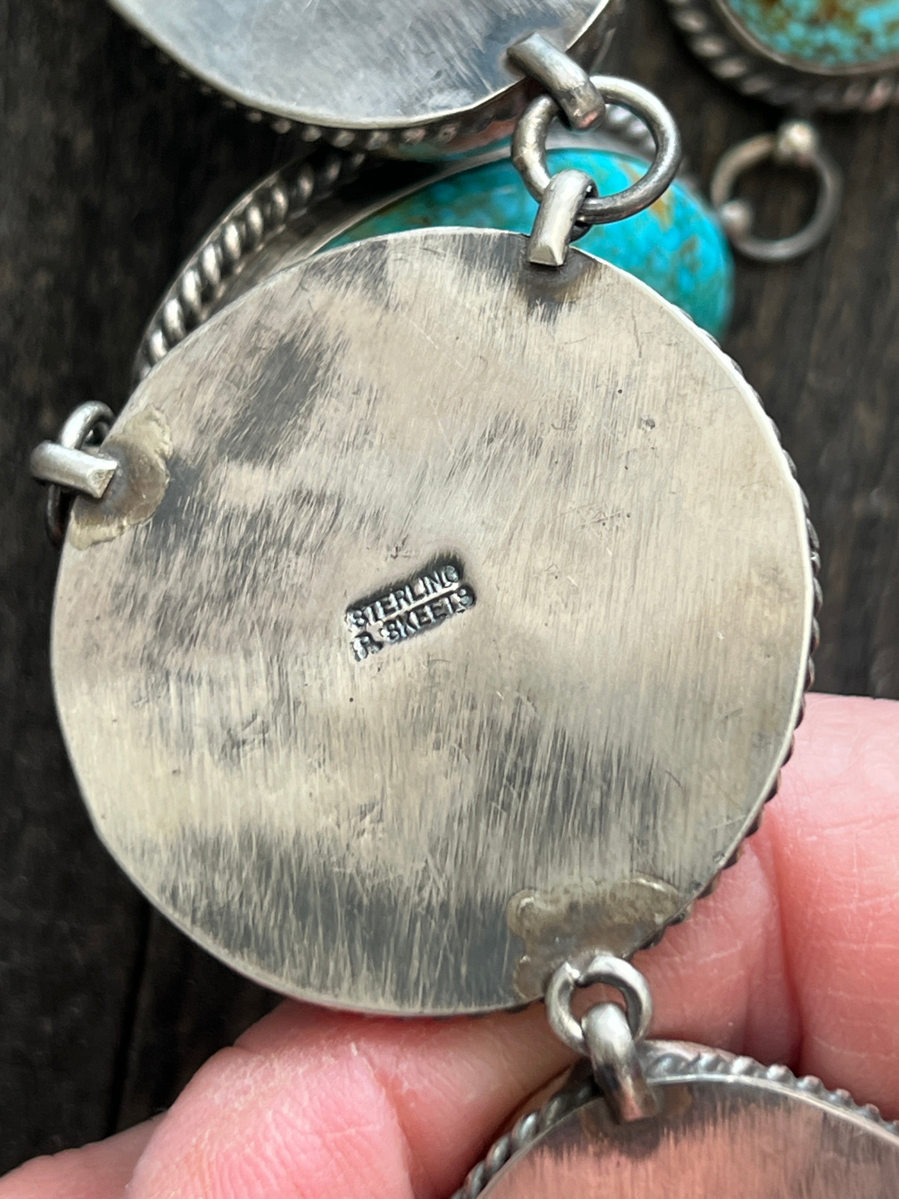 Handcrafted Sterling Silver and Birdseye Kingman Turquoise Y-Style Lariat Necklace and Earrings Set by Peggy Skeets