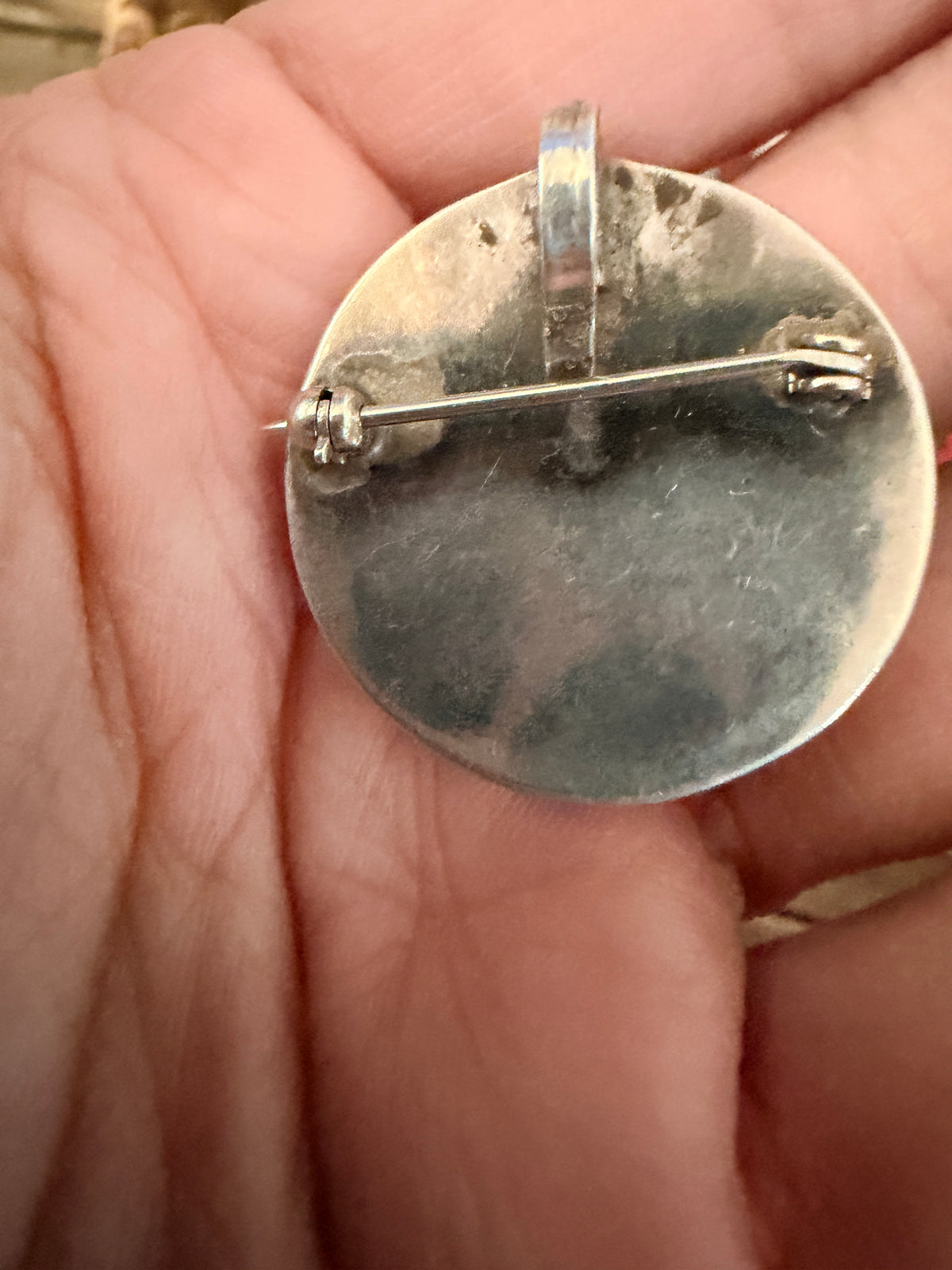 Old Pawn Handcrafted Mother of Pearl,Turquoise and Sterling Silver Inlay Brooch/ Pendant