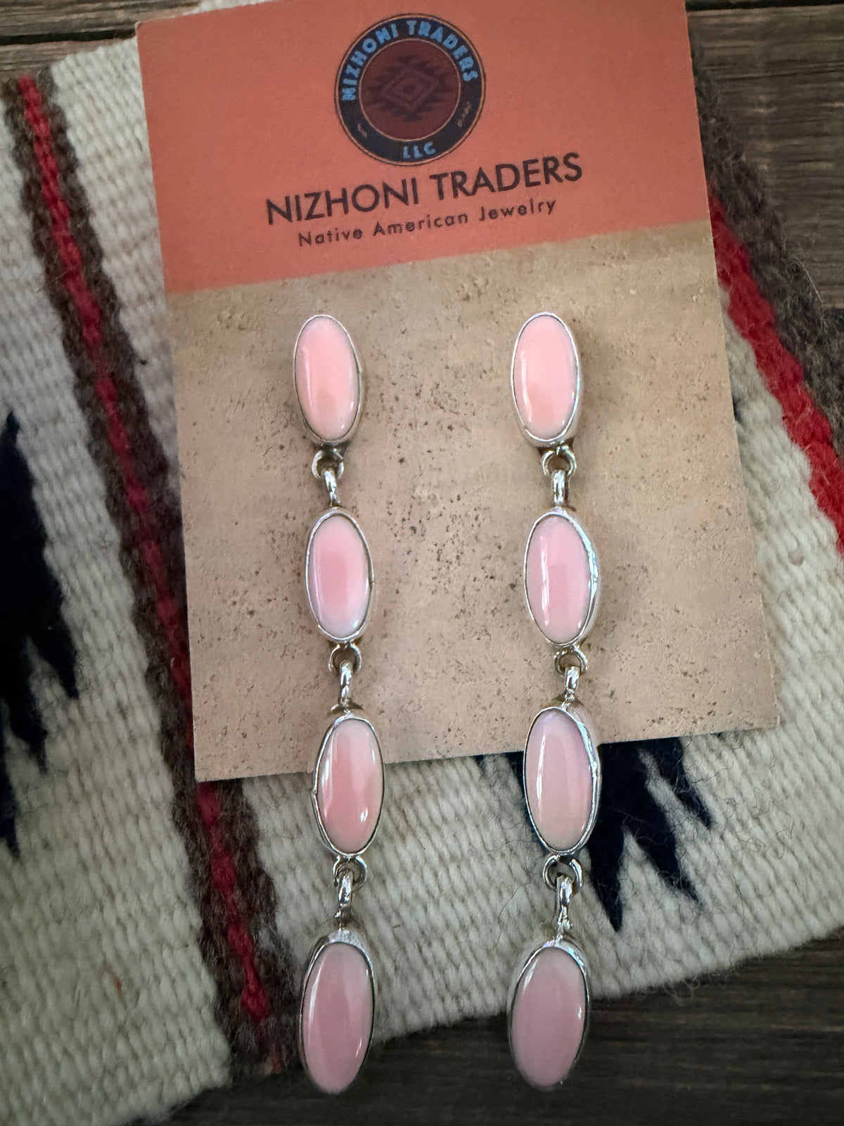 Handcrafted Queen Pink Conch & Sterling Silver Dangle Earrings