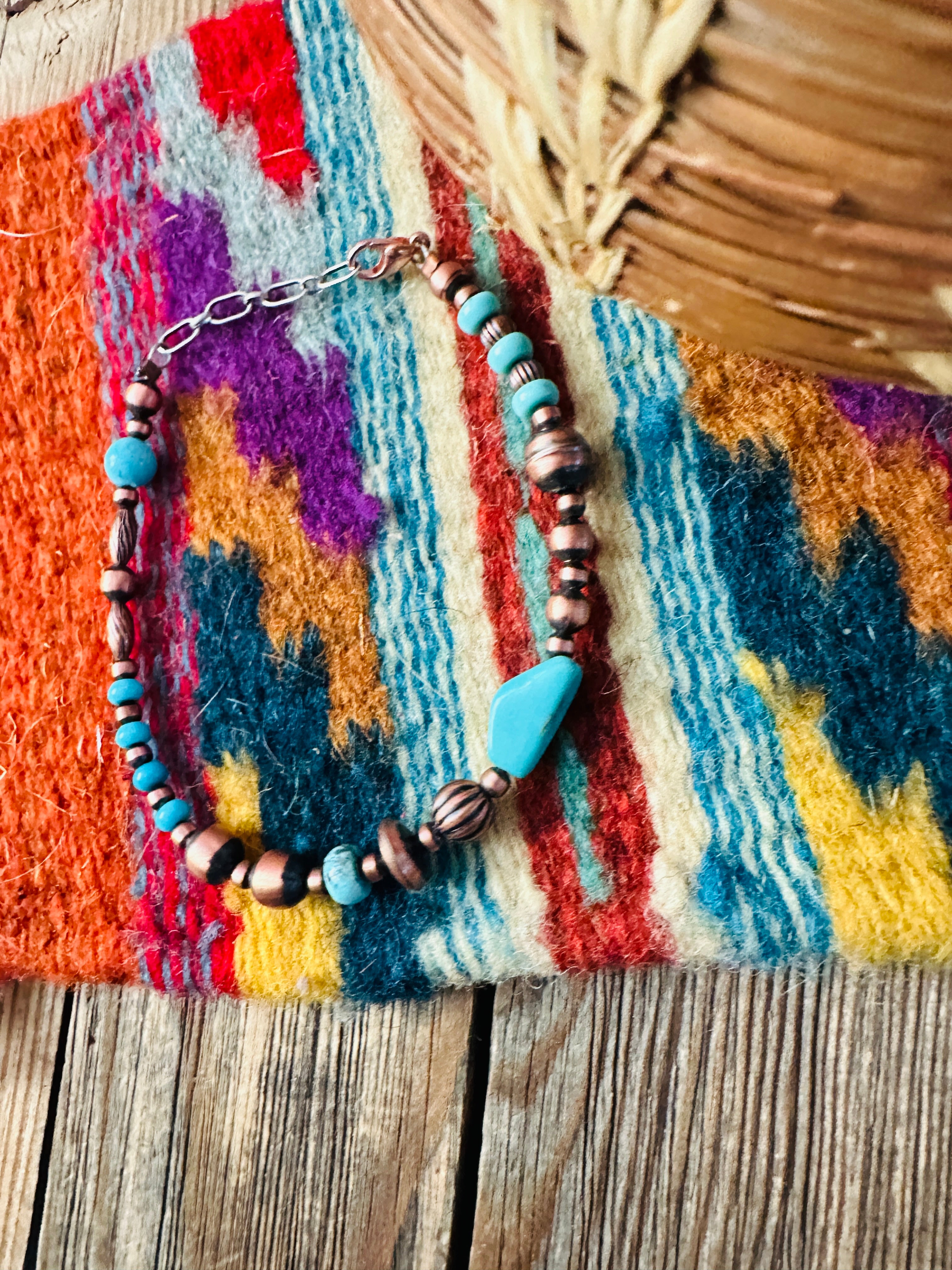 Handcrafted Turquoise & Copper Beaded Bracelet
