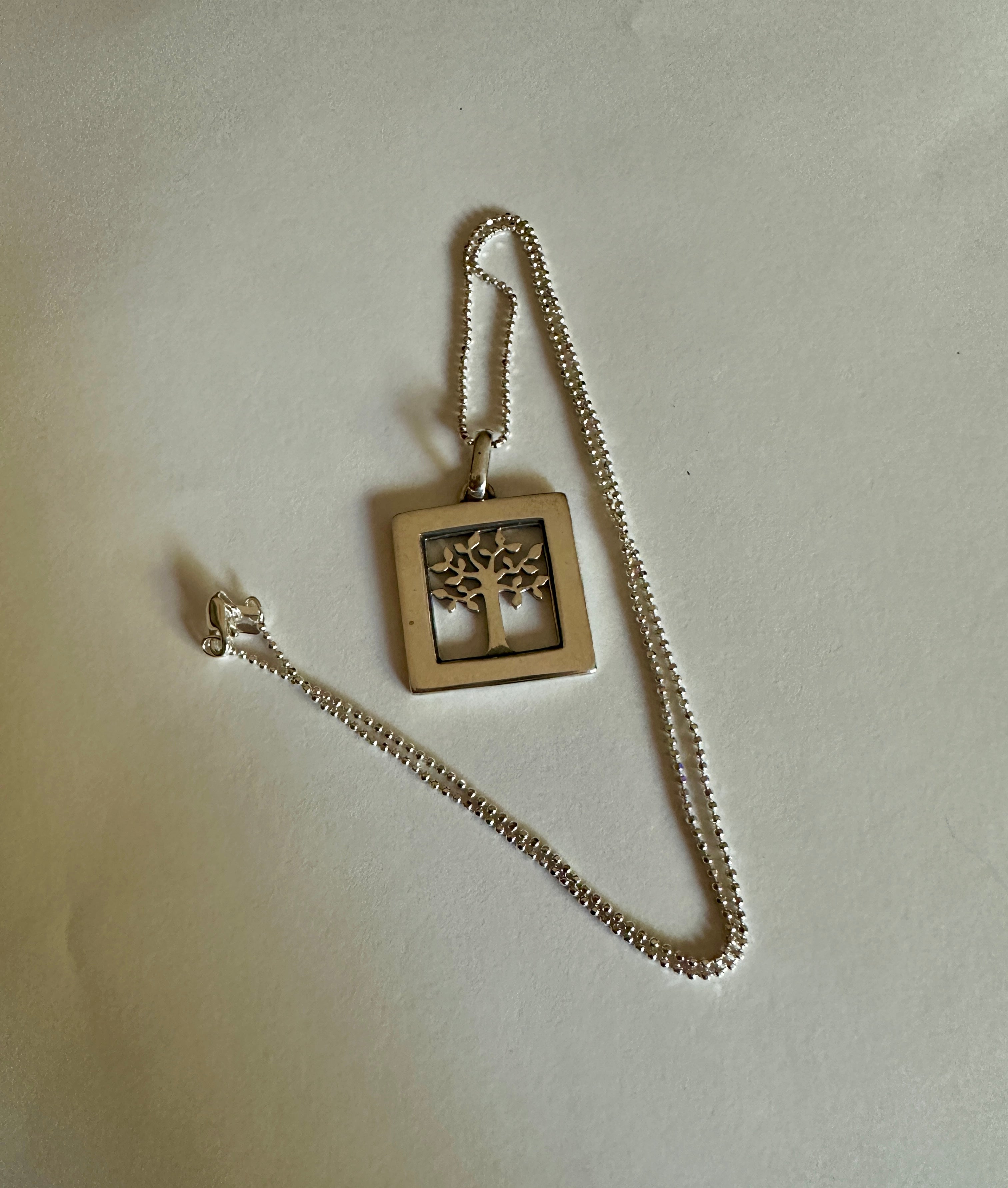 Tree in Square Frame Pendant Necklace