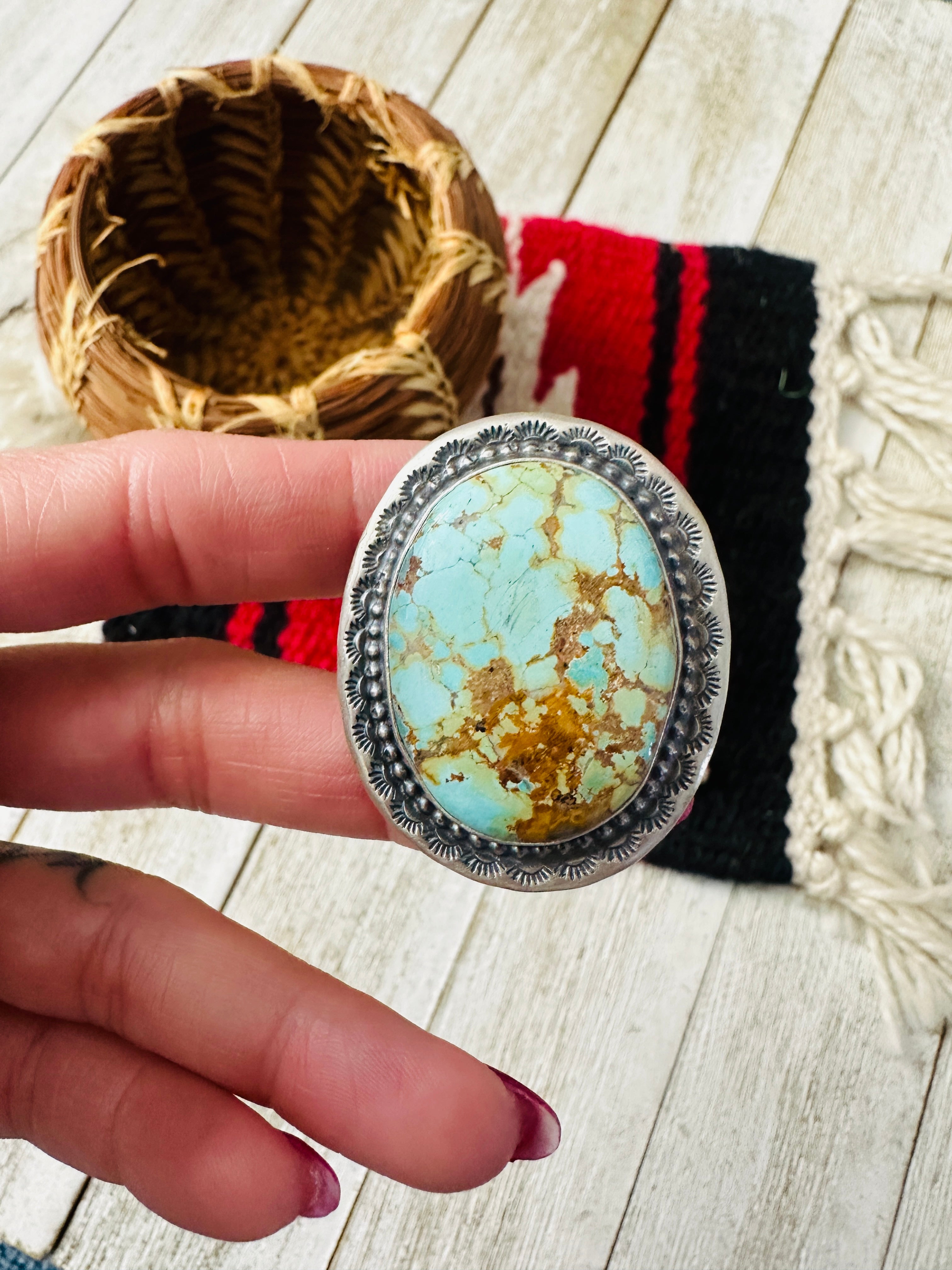 Handcrafted Number 8 Turquoise & Sterling Silver Ring Size 9