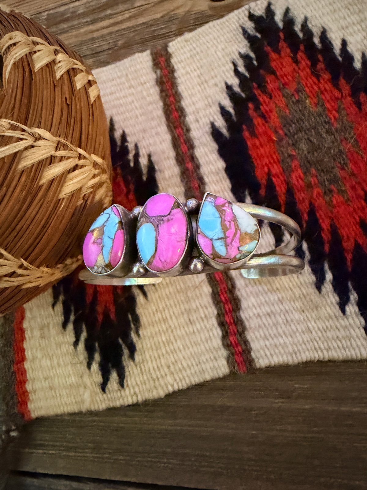 Handcrafted Cotton Candy & Sterling Silver Cuff Bracelet by Augustine Largo