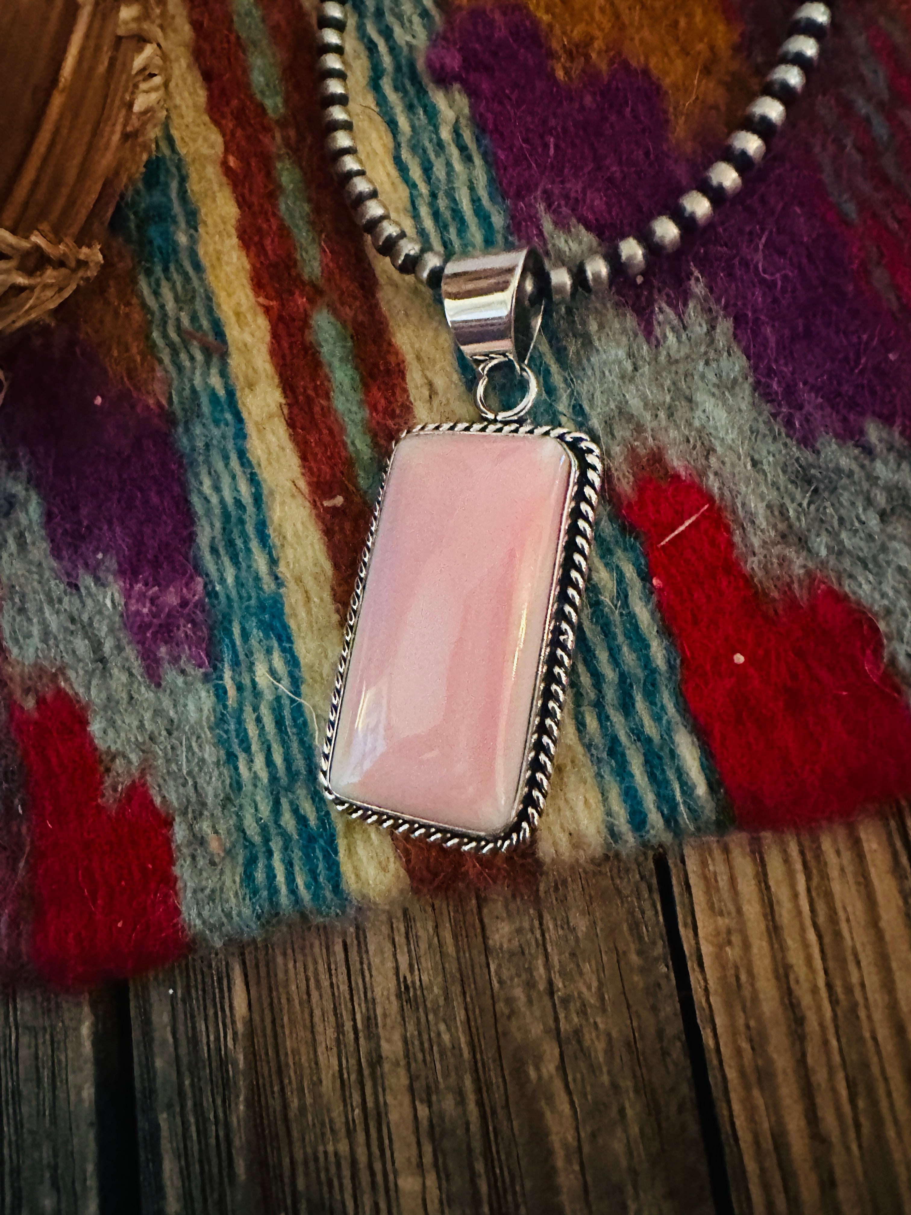 Navajo Queen Pink Conch Shell & Sterling Silver Pendant