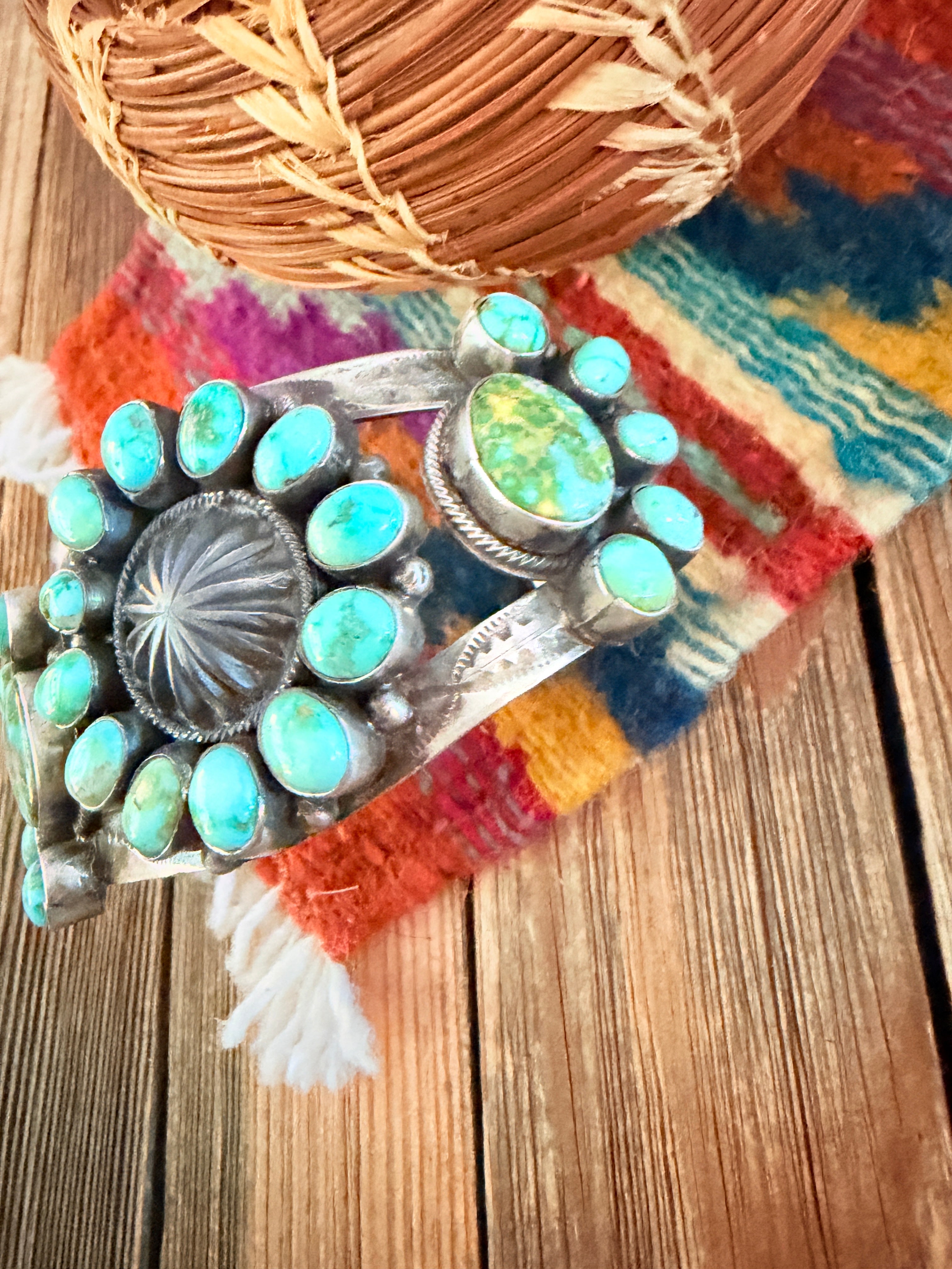 Handcrafted Turquoise & Sterling Silver Concho Cuff Bracelet by Bobby Johnson