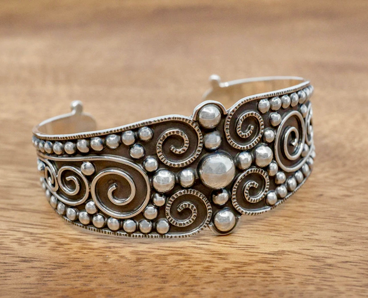 Vintage Style Cuff Bracelet W/Center Bead Cross