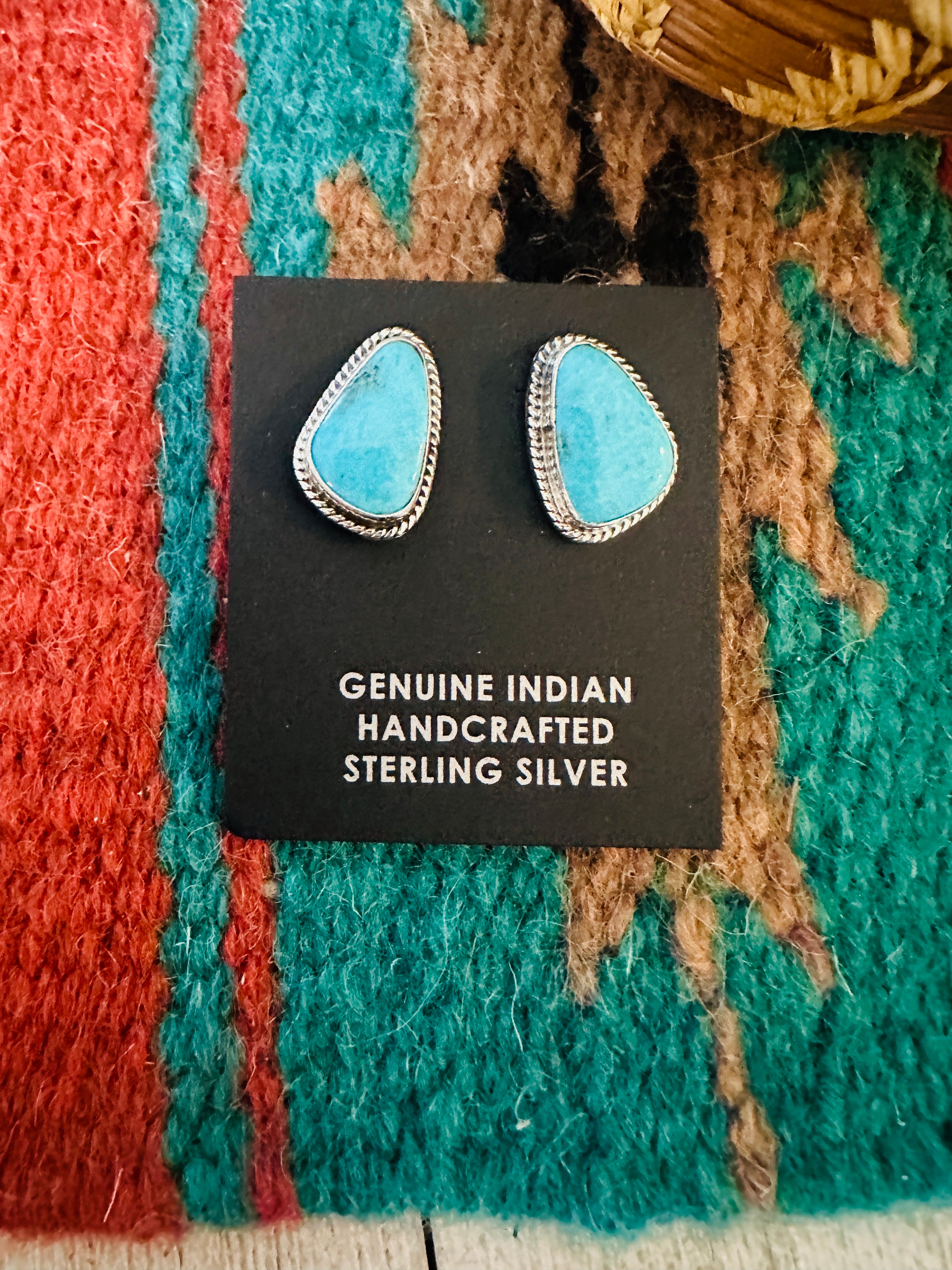 Handcrafted Kingman Turquoise and Sterling Silver Stud Earrings
