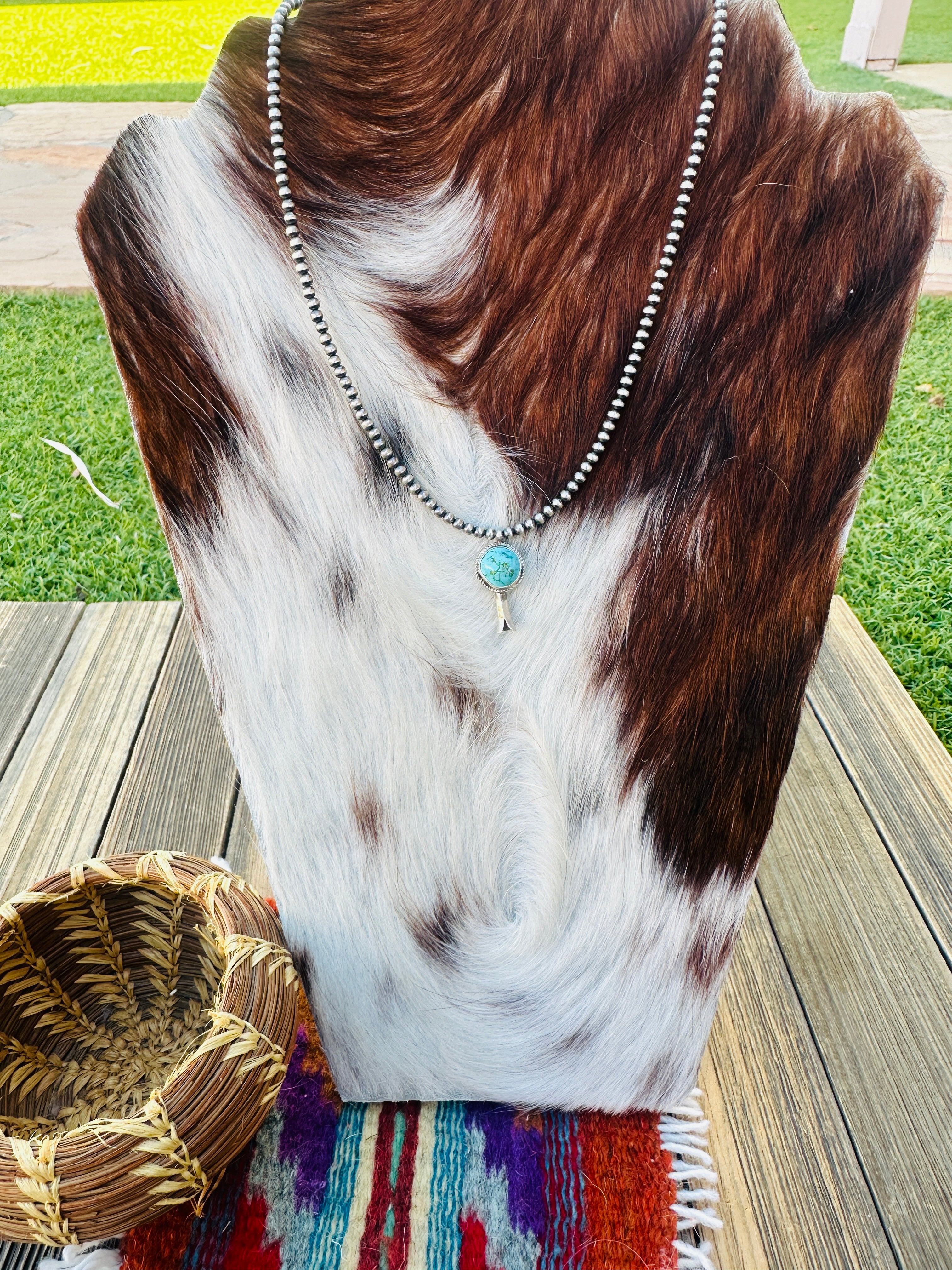 Handcrafted Turquoise & Sterling Silver Beaded Blossom Necklace