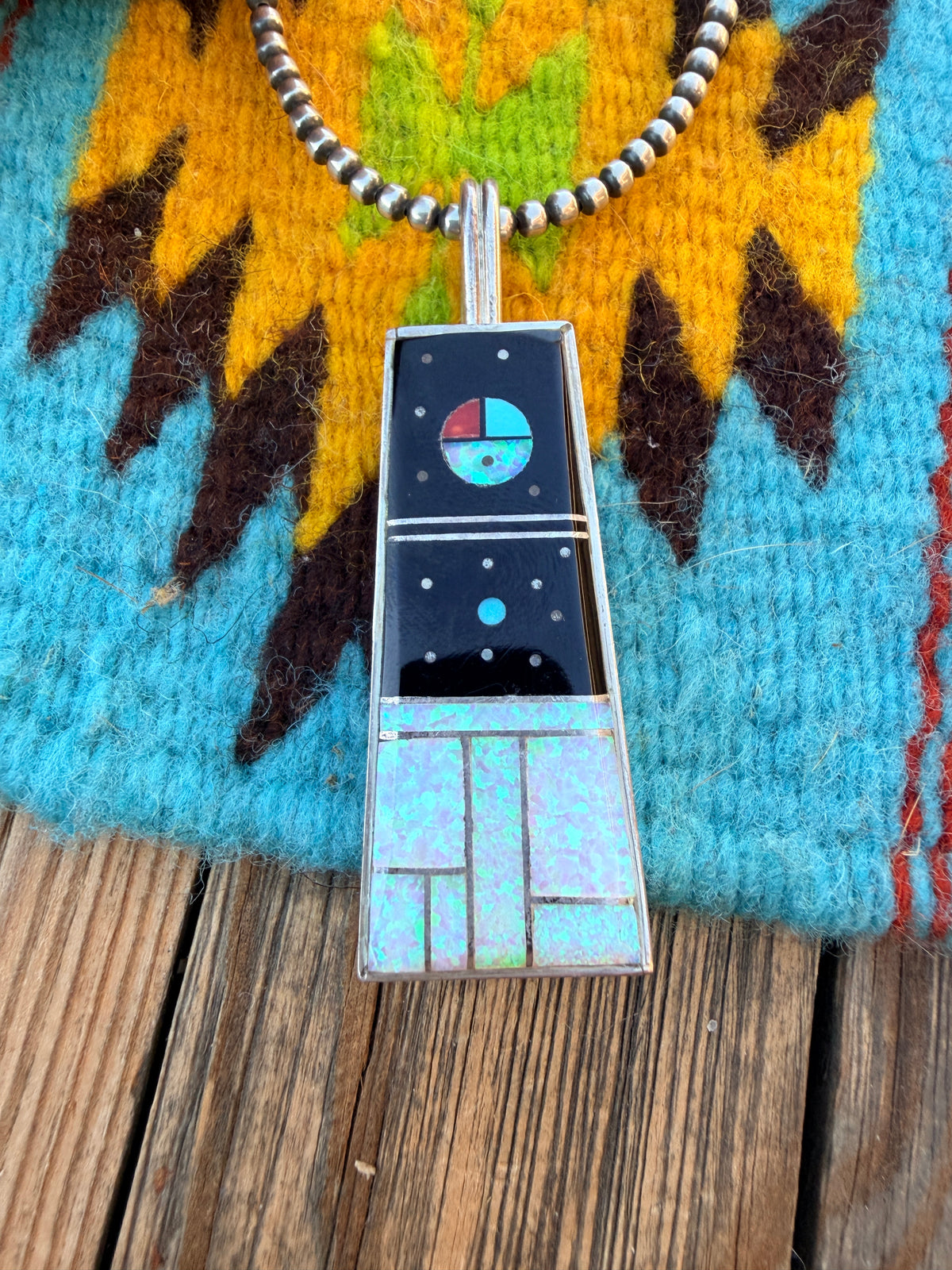 Handcrafted Old Pawn Sterling Silver and Multi Stone Inlay Pendant by Harold Smith