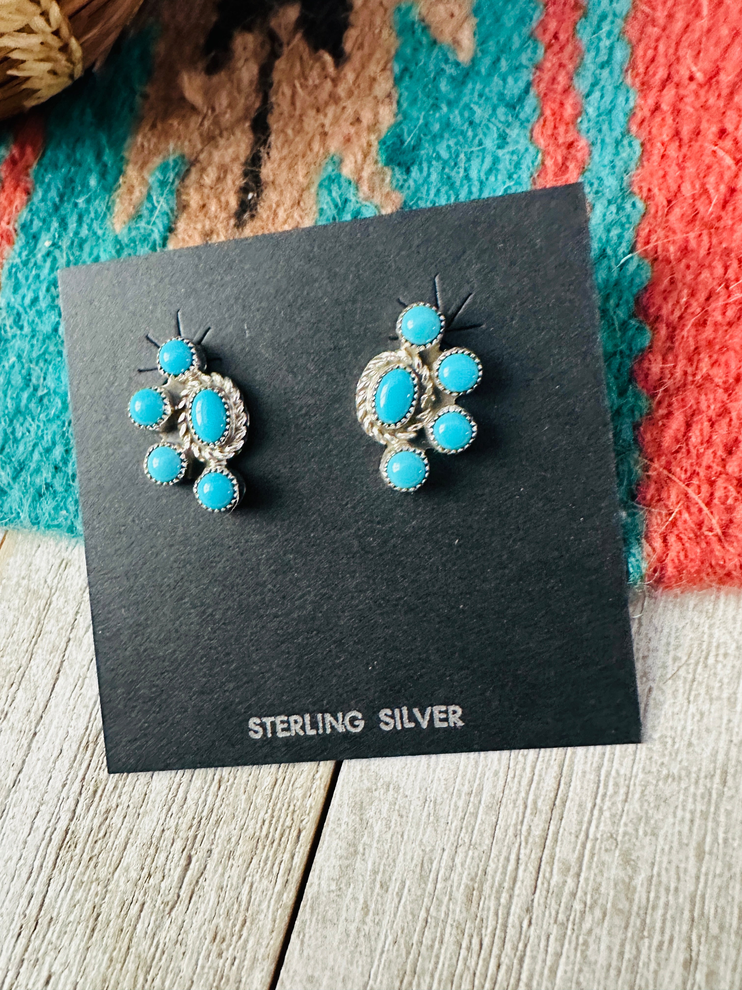 Handcrafted Sterling Silver & Turquoise Cluster Stud Earrings