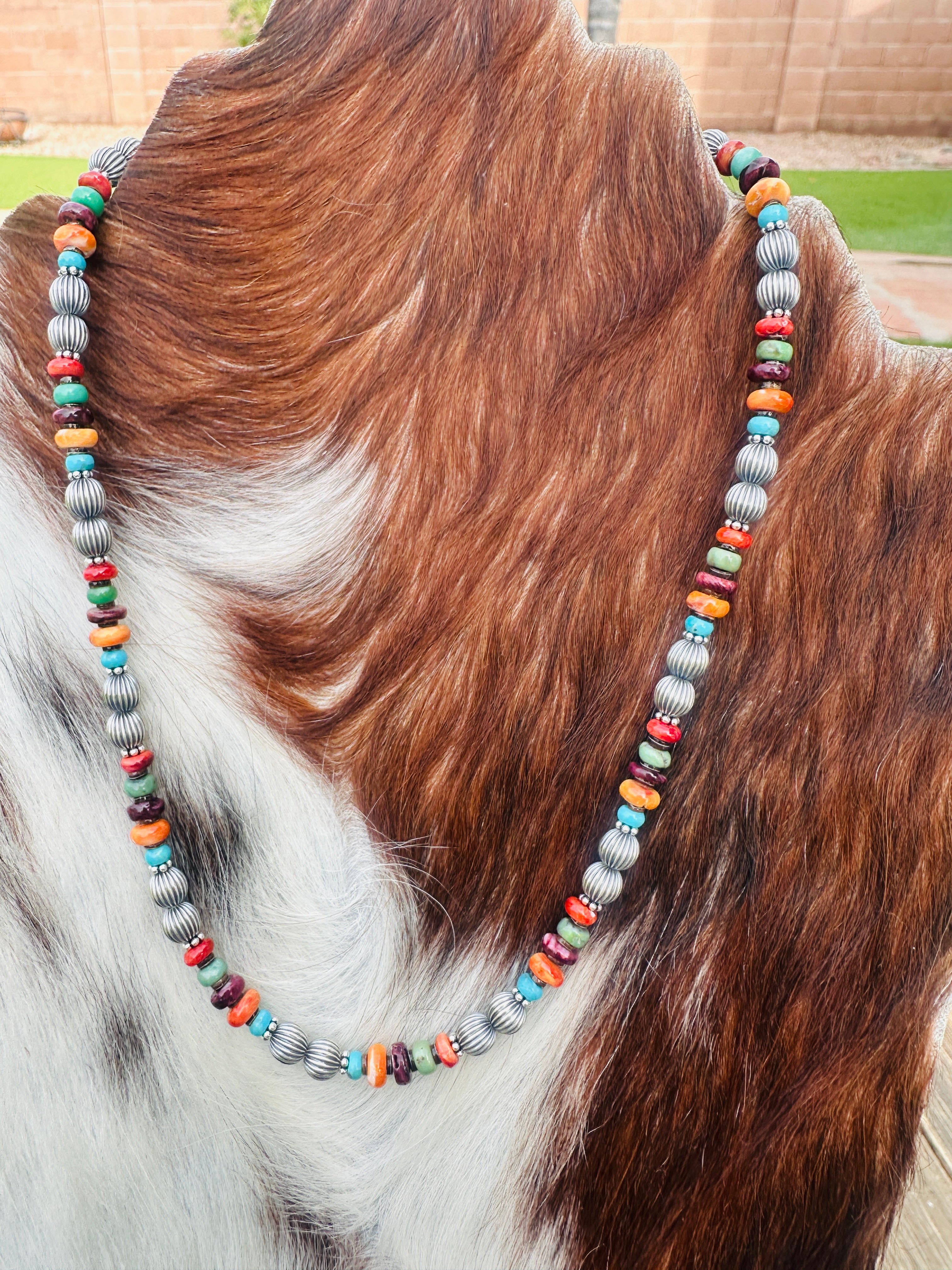 Handcrafted Multi Stone & Sterling Silver 16” Beaded Necklace