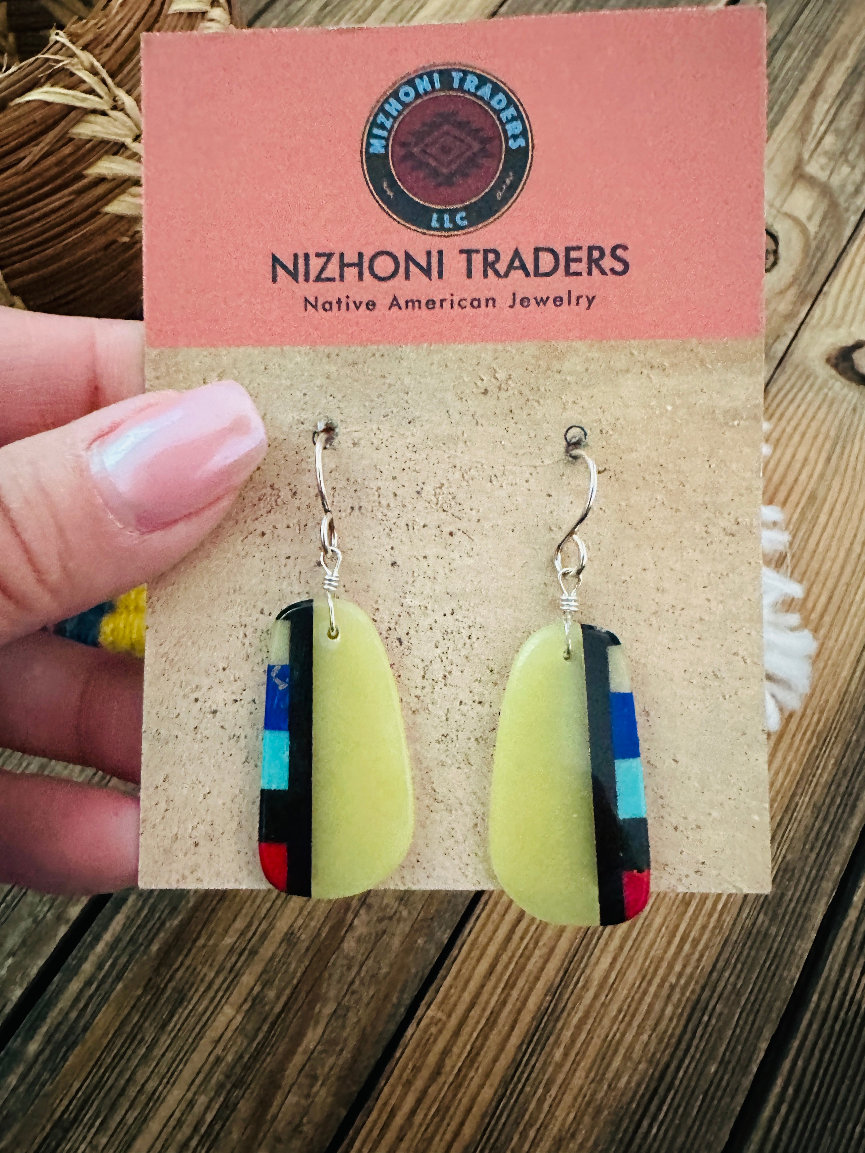 Handcrafted Multi Stone Inlay Slab Dangle Earrings