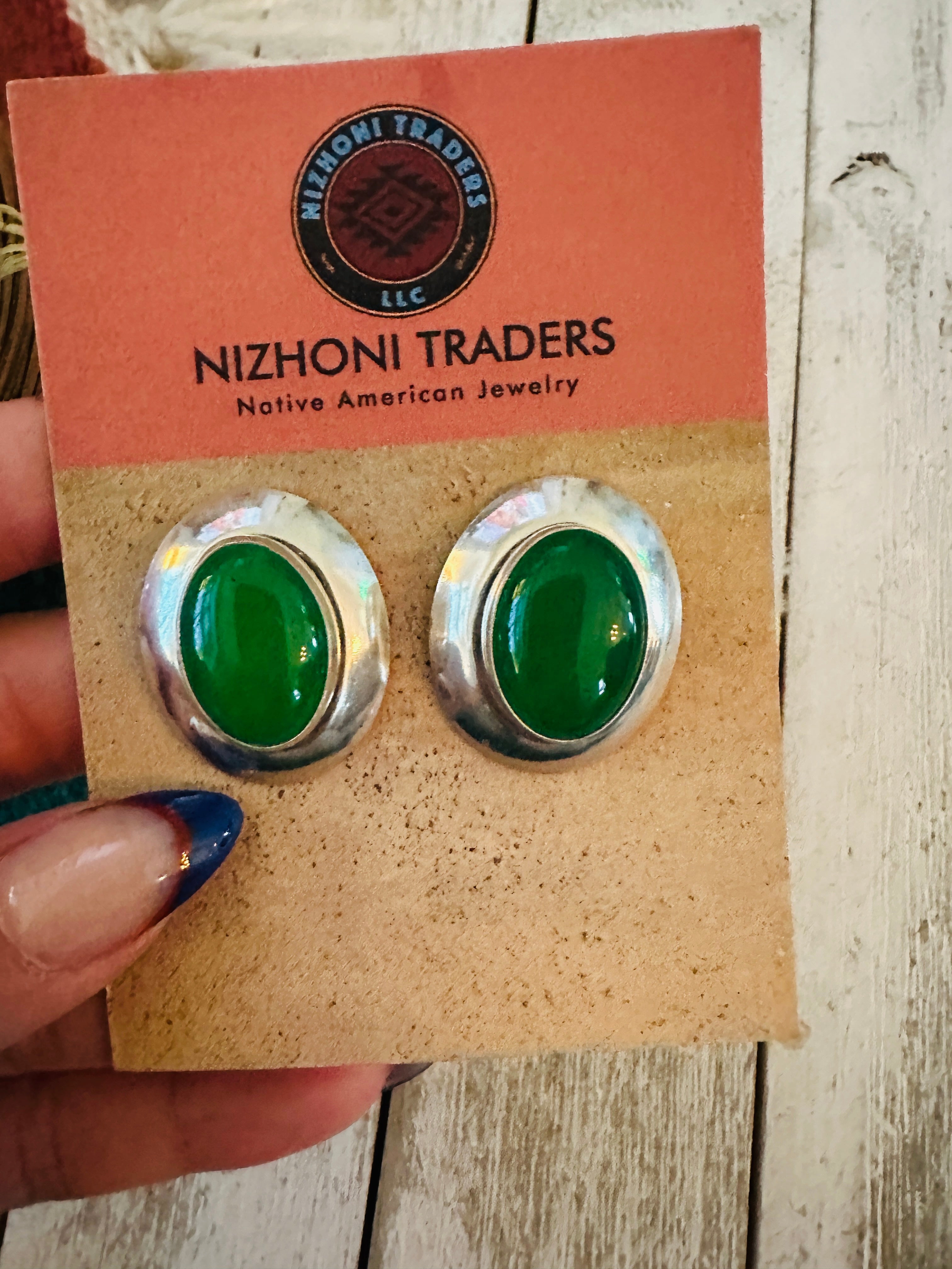 Handcrafted Green Onyx & Sterling Silver Post Earrings