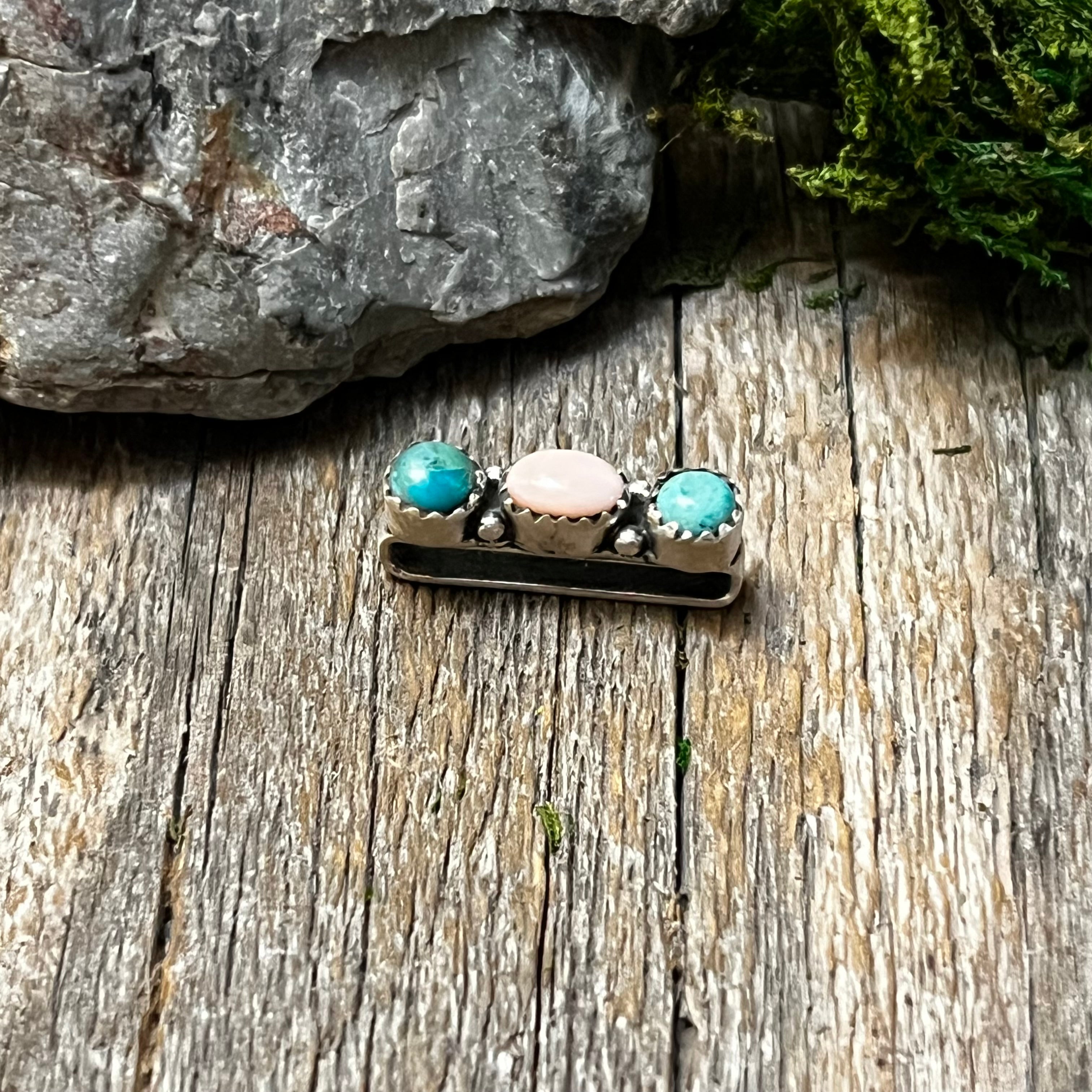 Handmade Sterling Silver Turquoise & Pink Conch Watch Charm