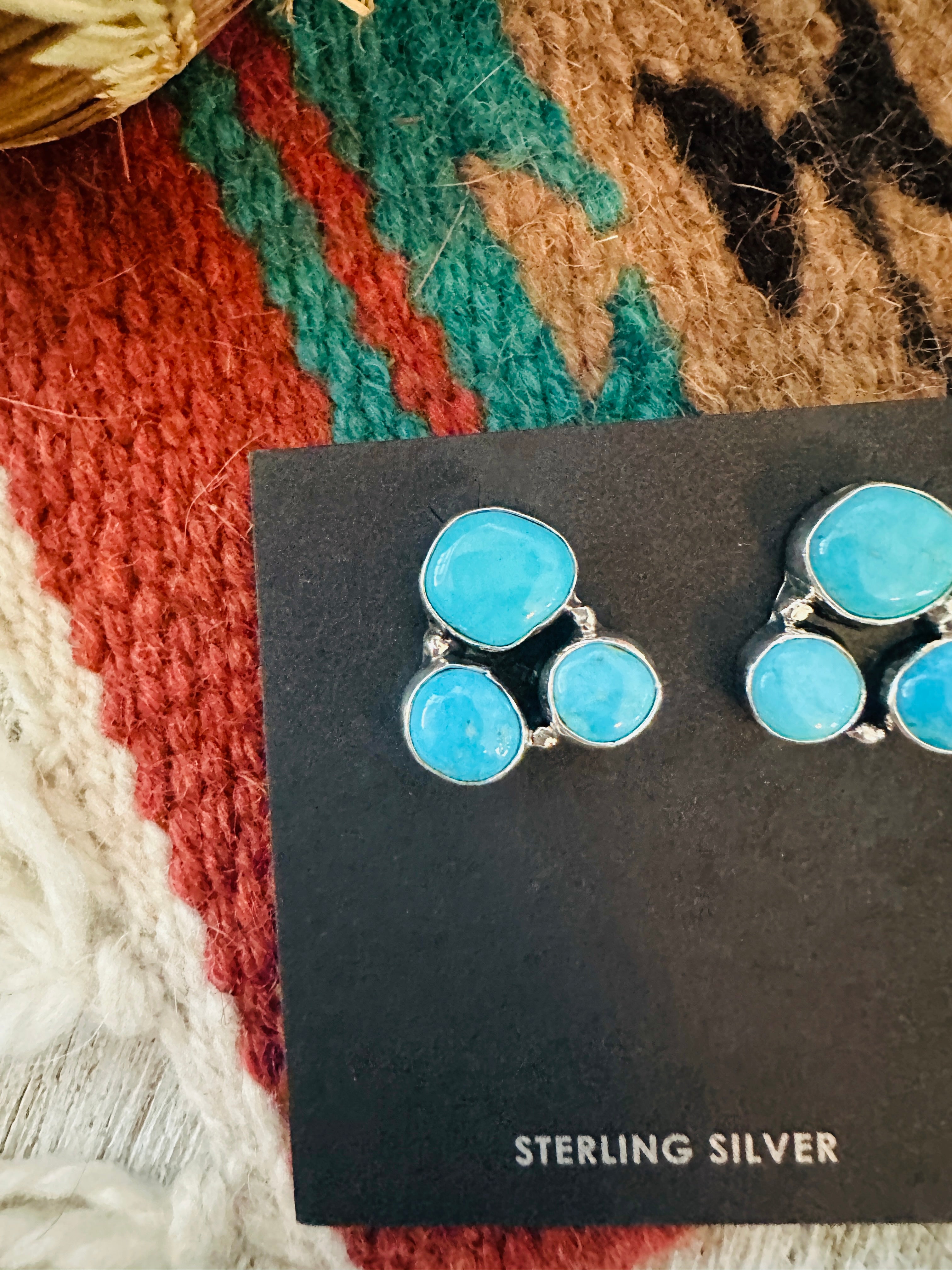 Handcrafted Sterling Silver & Turquoise Cluster Post Earrings