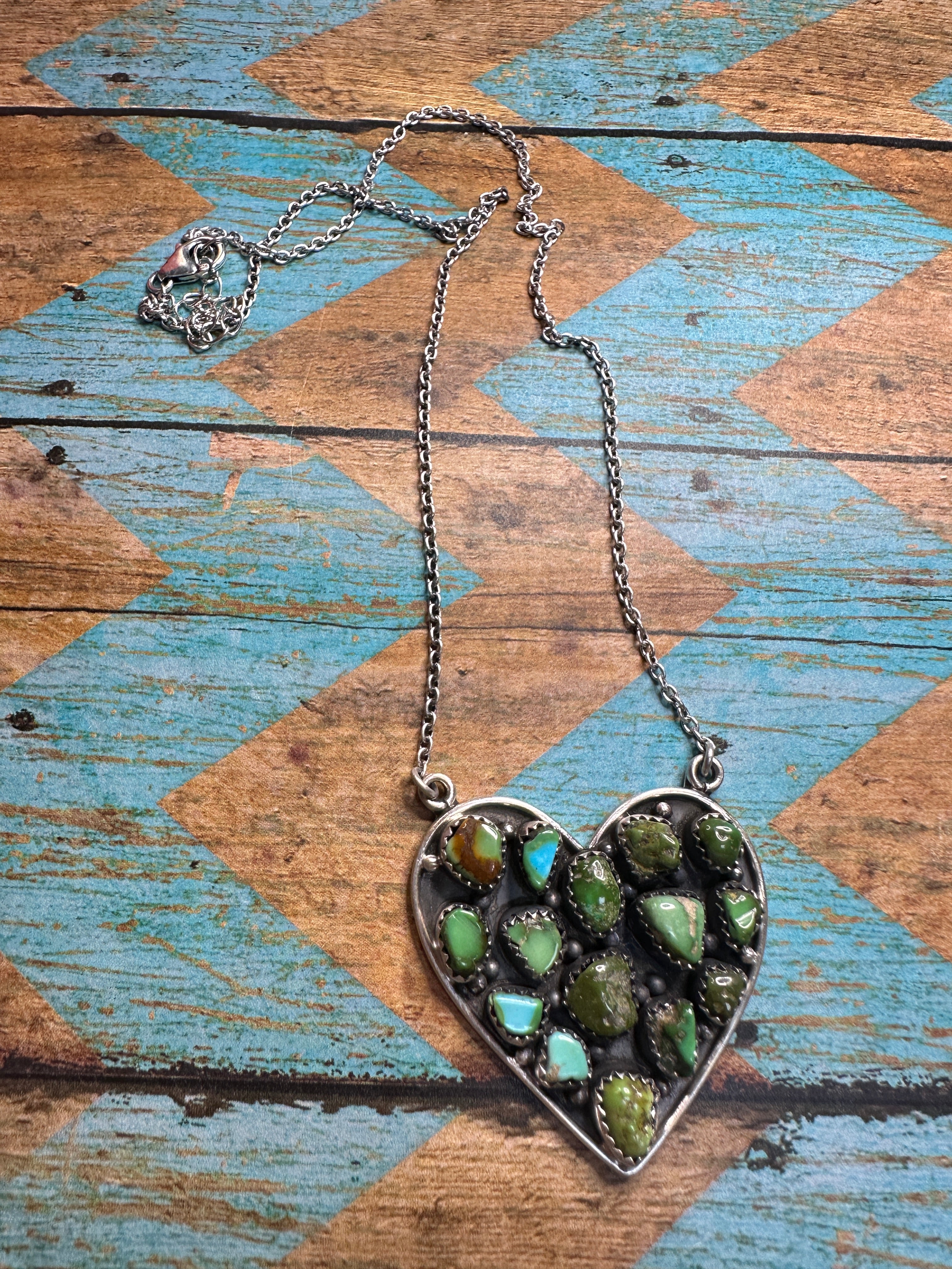 Handmade Sonoran Mountain Turquoise & Sterling Silver Heart Necklace