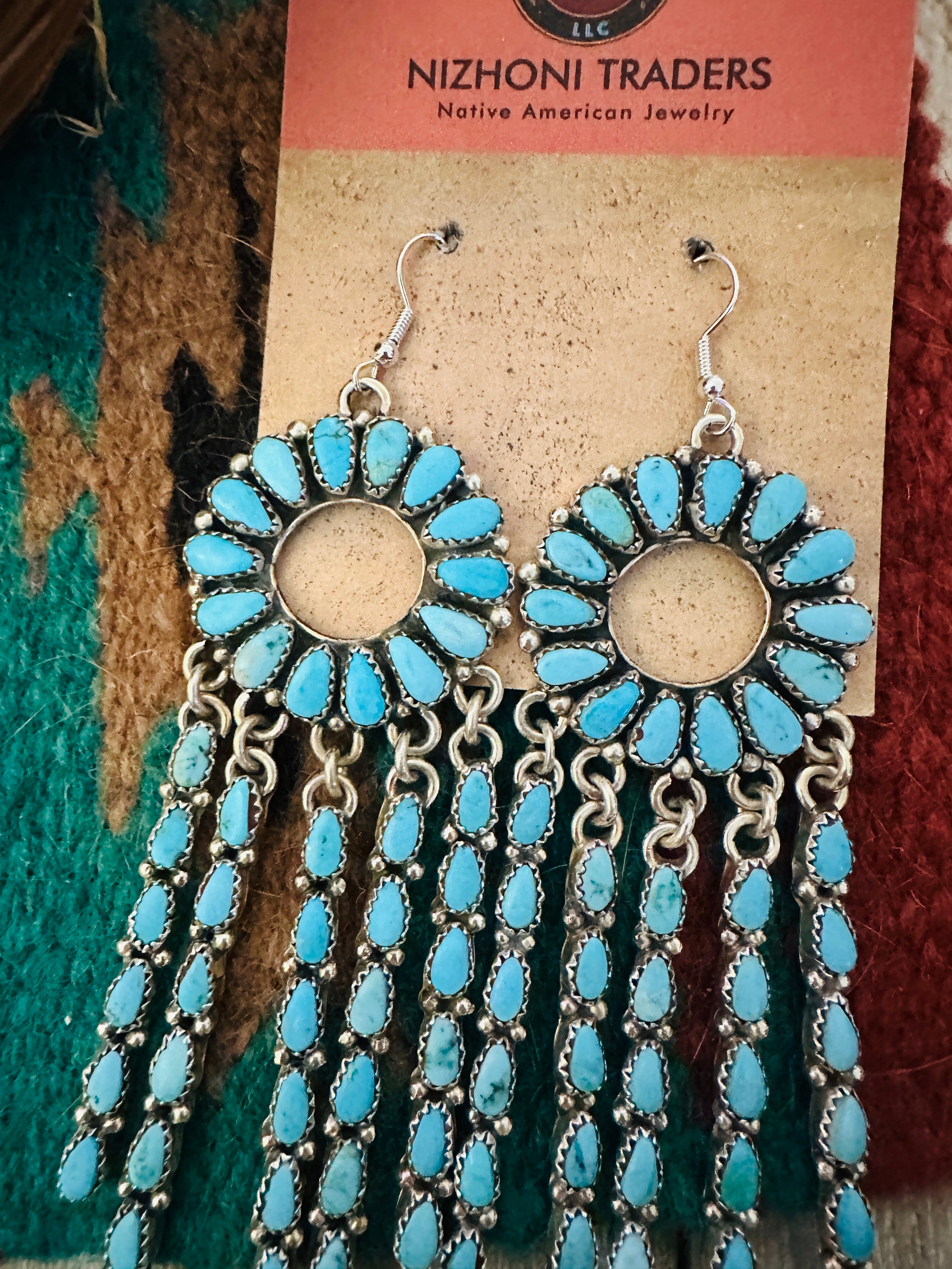 Handcrafted Turquoise and Sterling Silver Cluster Dangle Earrings by Juliana Williams