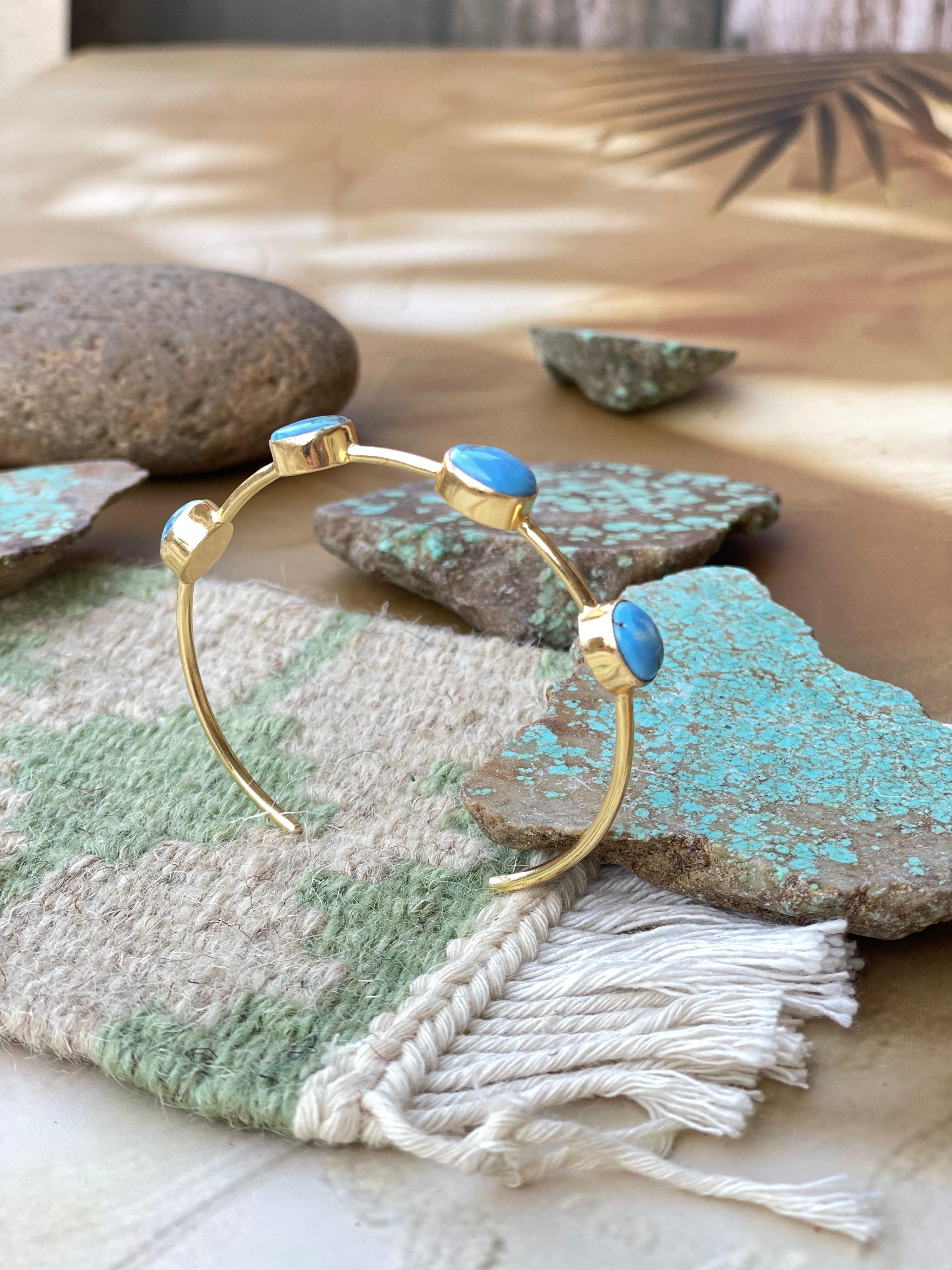 “The Golden Collection” Handmade Natural Golden Hills Turquoise Gold Plated Adjustable Bracelet Cuff