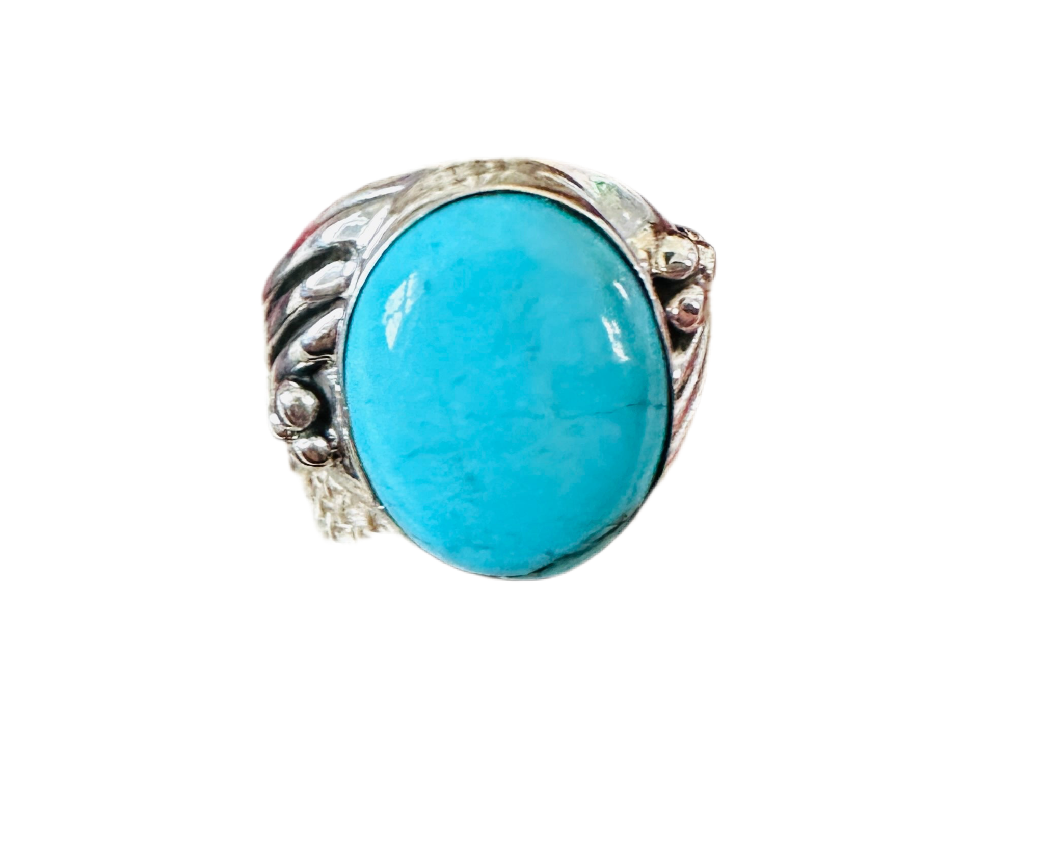 Handcrafted Turquoise & Sterling Silver Cigar Band Ring Size 9.5