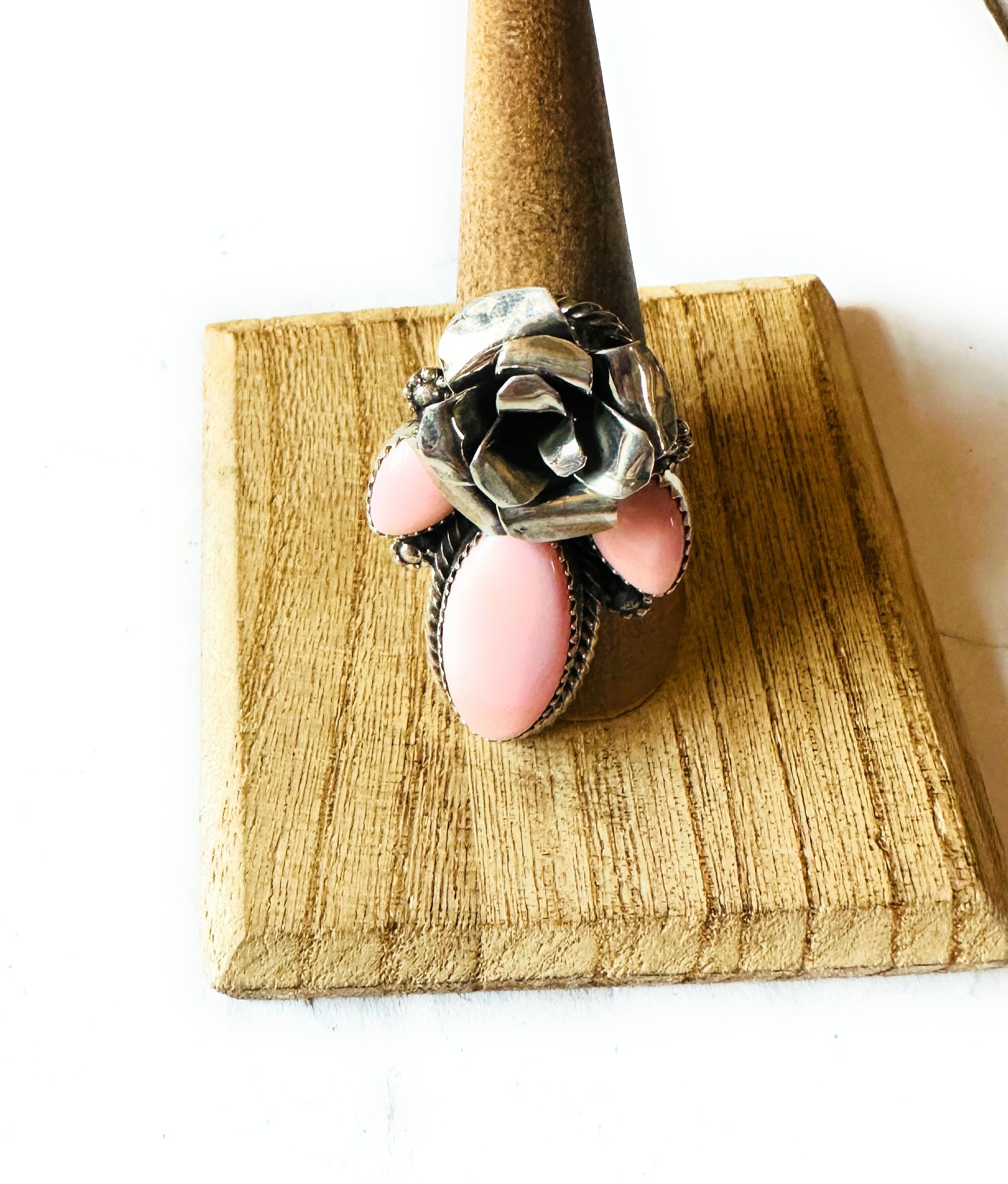 Handcrafted Sterling Silver & Queen Pink Conch Rose Adjustable Ring