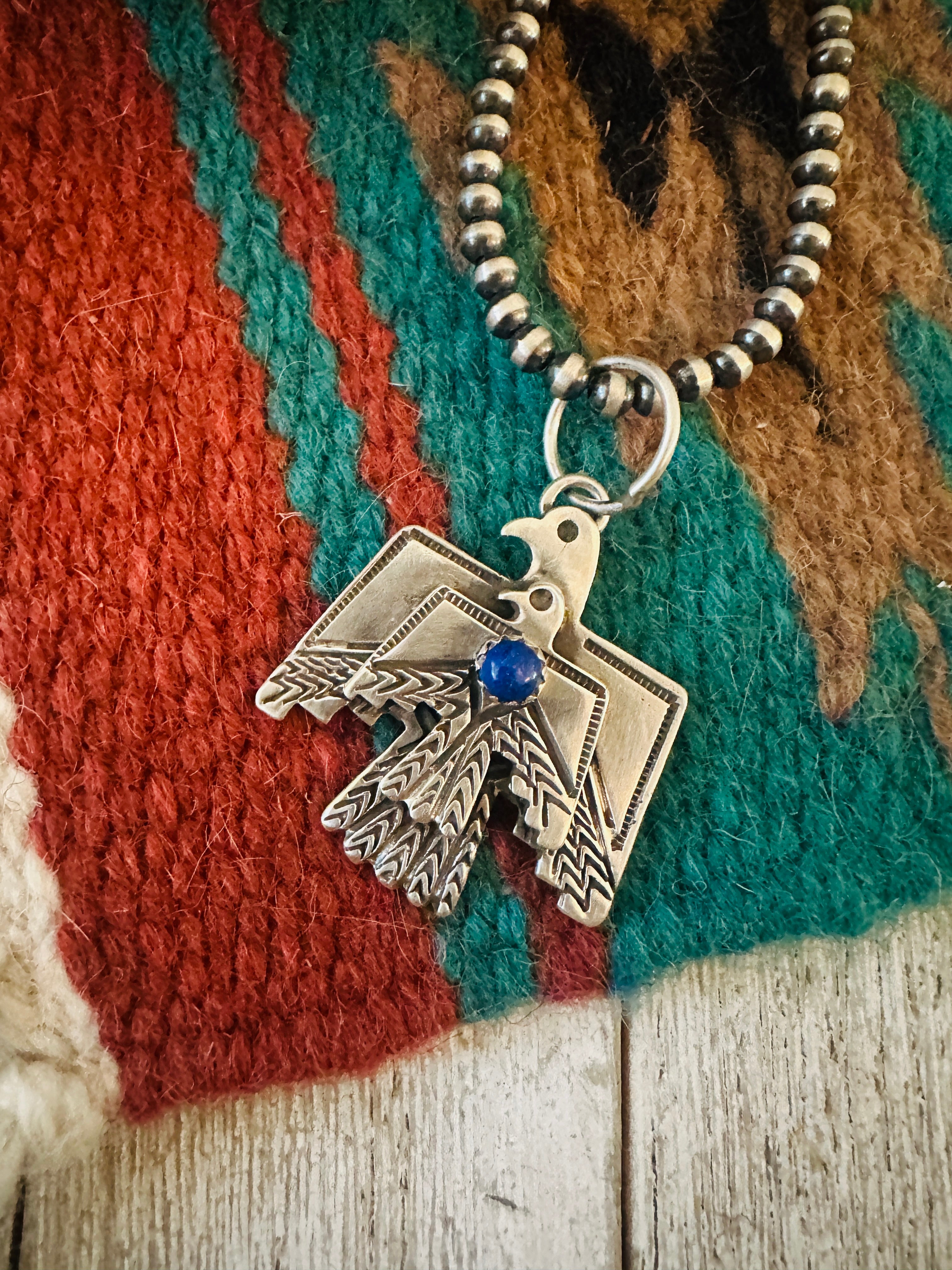 Handcrafted Sterling Silver & Lapis Thunderbird Pendant