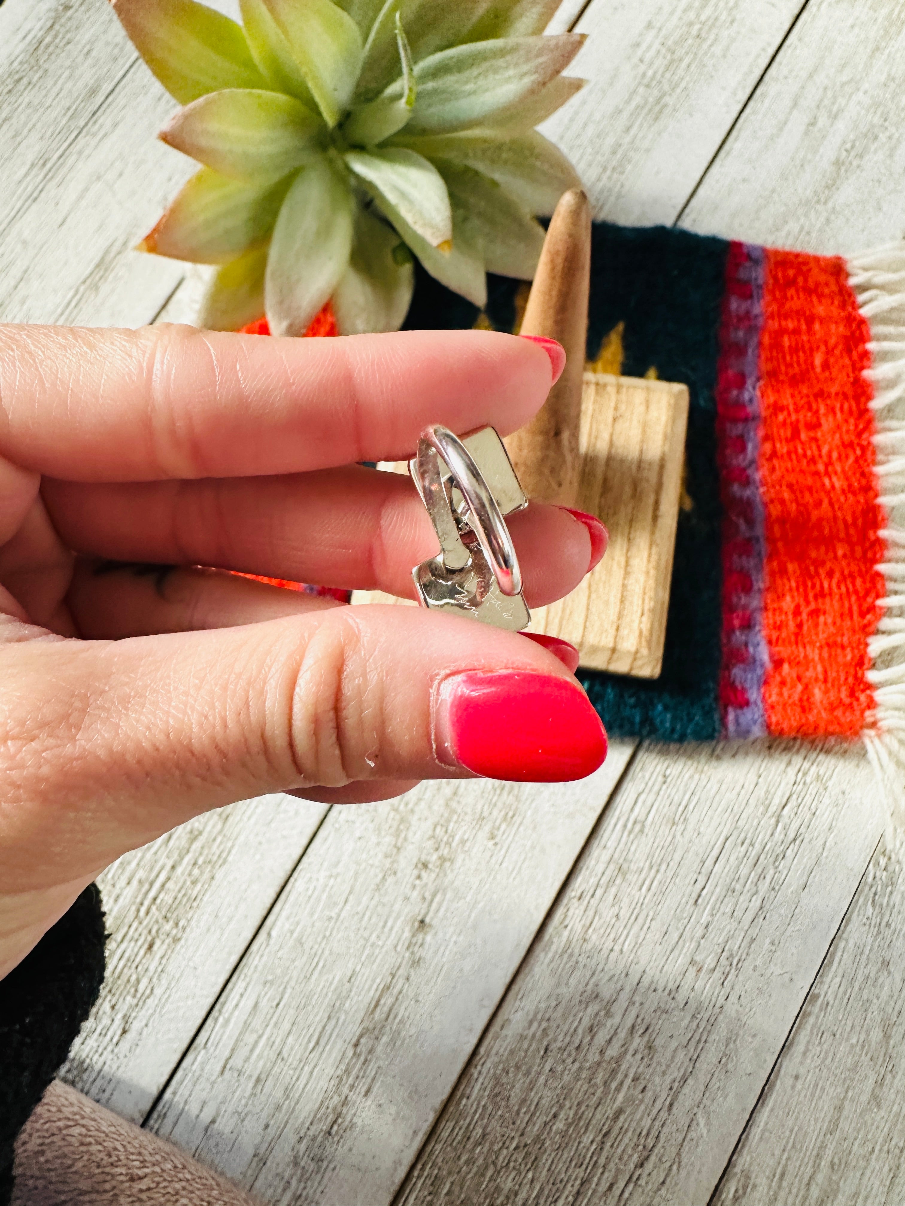 Handcrafted Turquoise & Sterling Silver Inlay Square Adjustable Ring