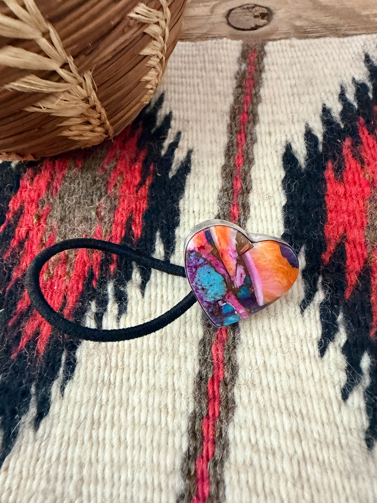 Handcrafted Pink Dream Mojave & Sterling Silver Heart Hair Tie Charm