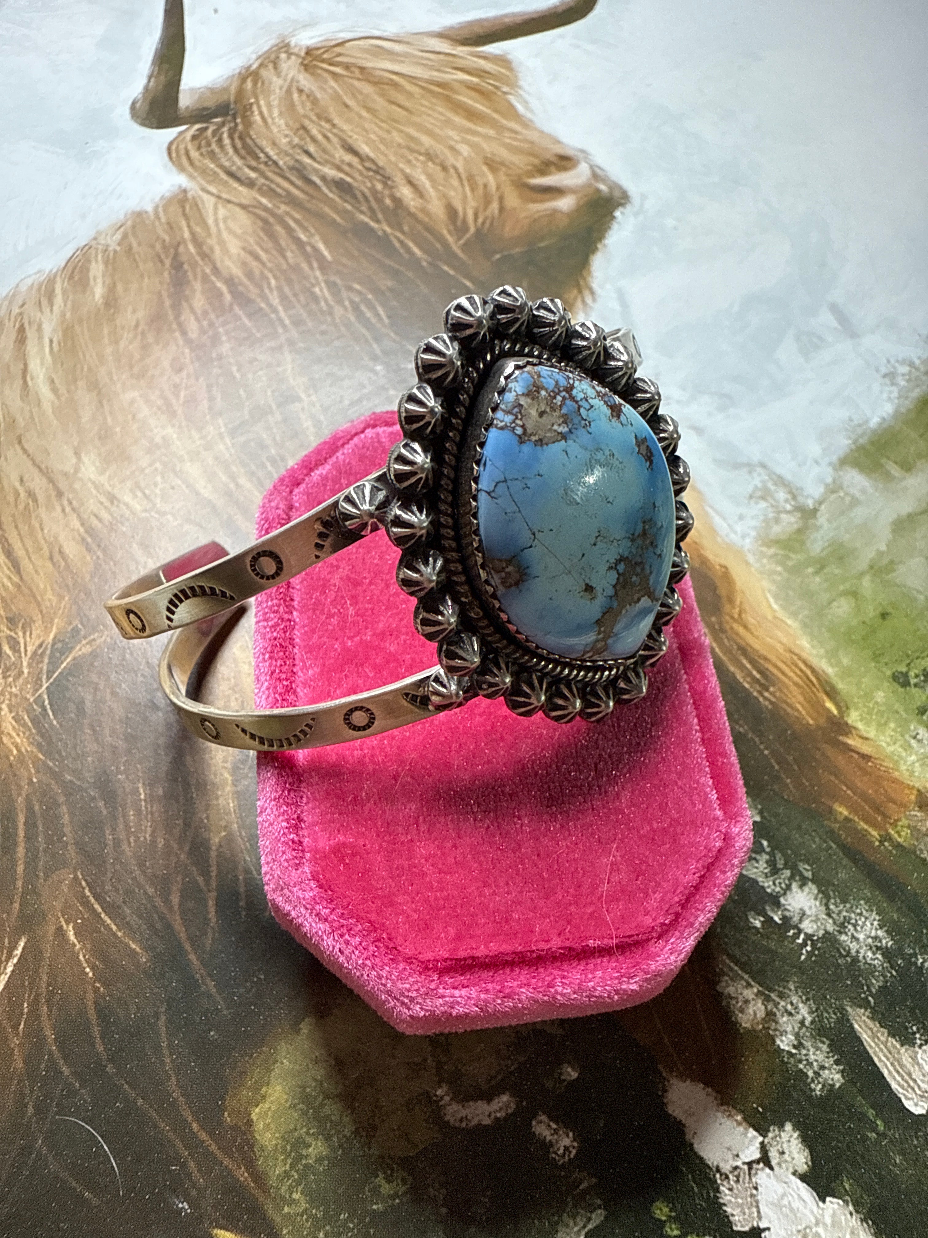 Handmade Sterling Silver & Golden Hills Turquoise Cuff Bracelet