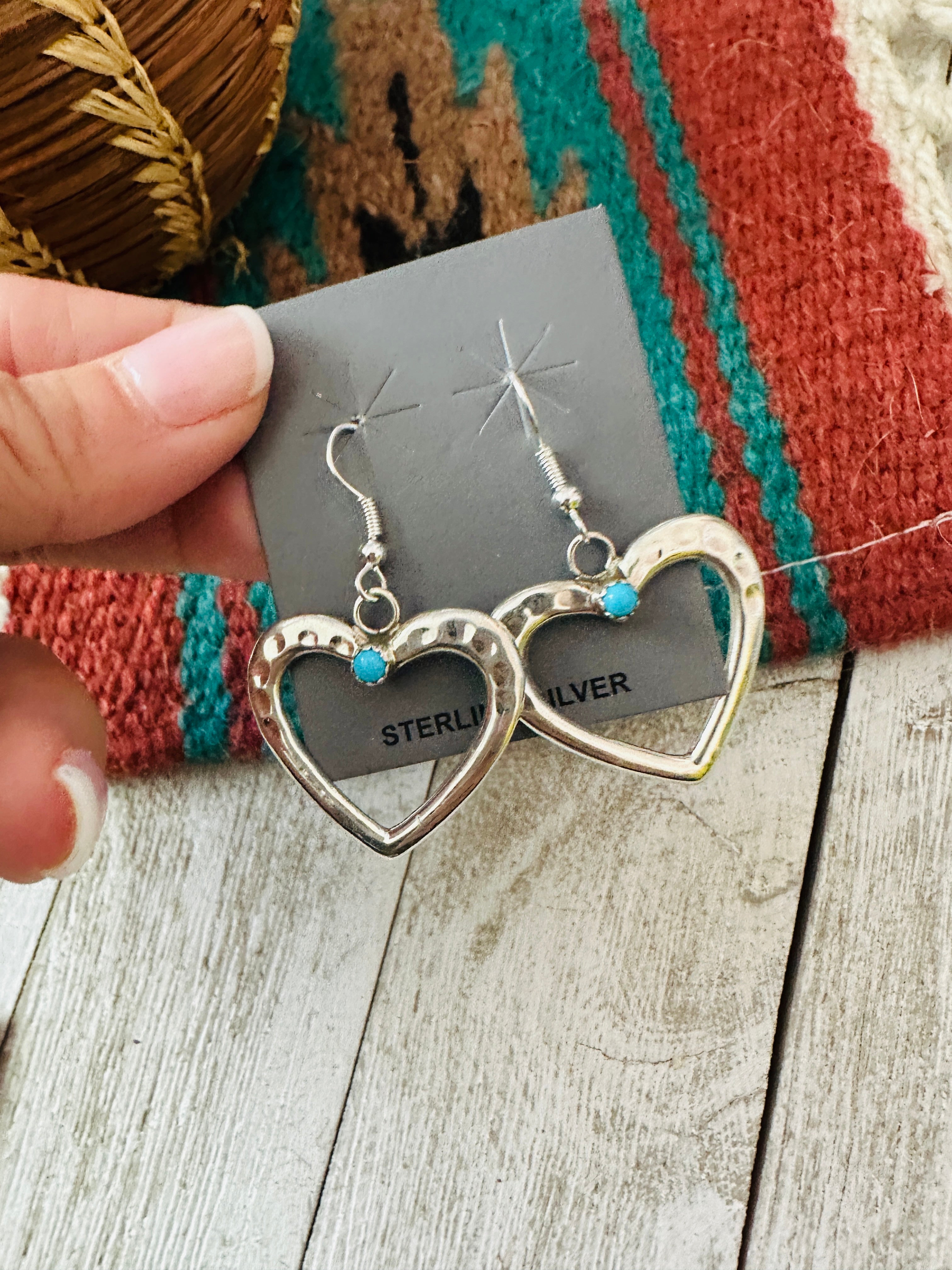 Navajo Turquoise & Sterling Silver Heart Dangle Earrings
