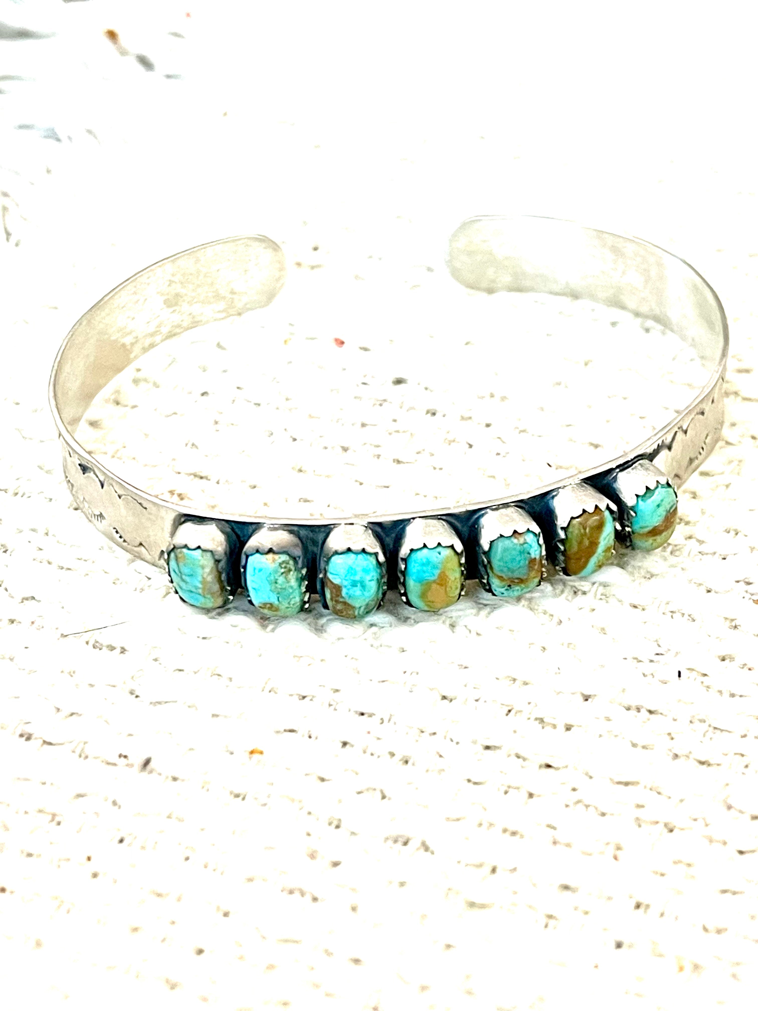 Handmade Sterling Silver & Sonoran Mountain Turquoise 7 Stone Cuff