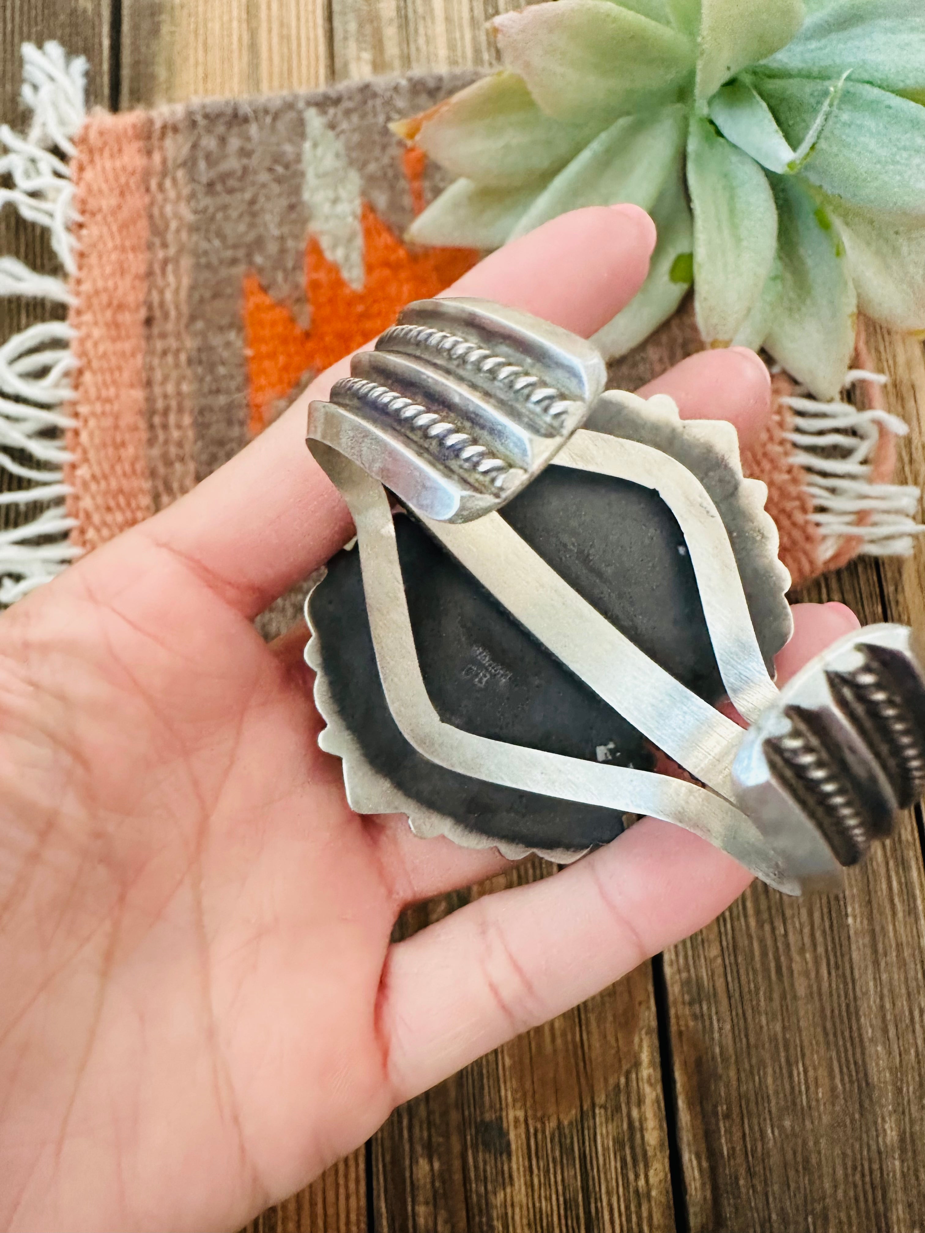 Black Onyx & Sterling Silver Cluster Cuff Bracelet /