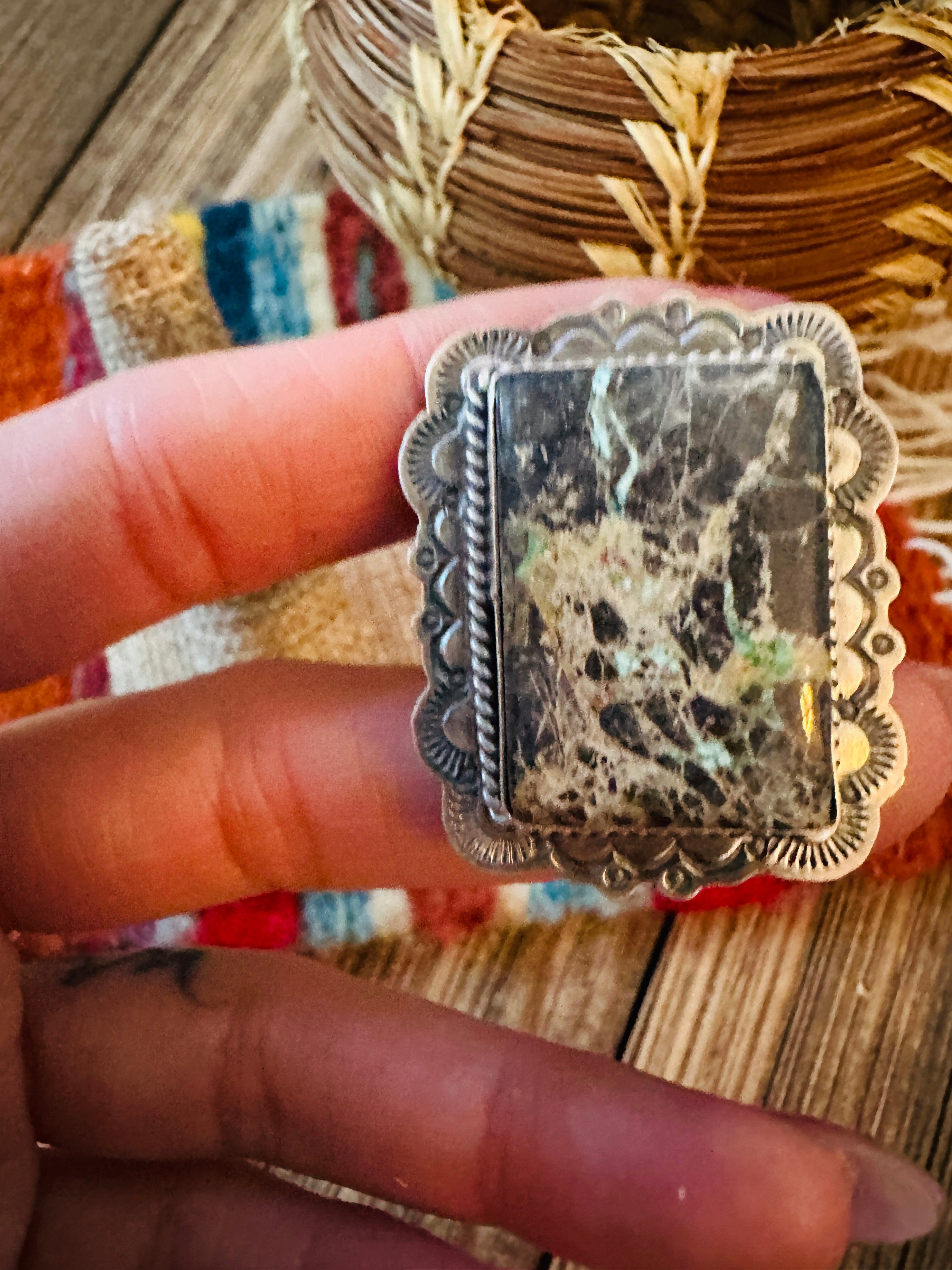 Handcrafted Blackjack Turquoise & Sterling Silver Adjustable Ring