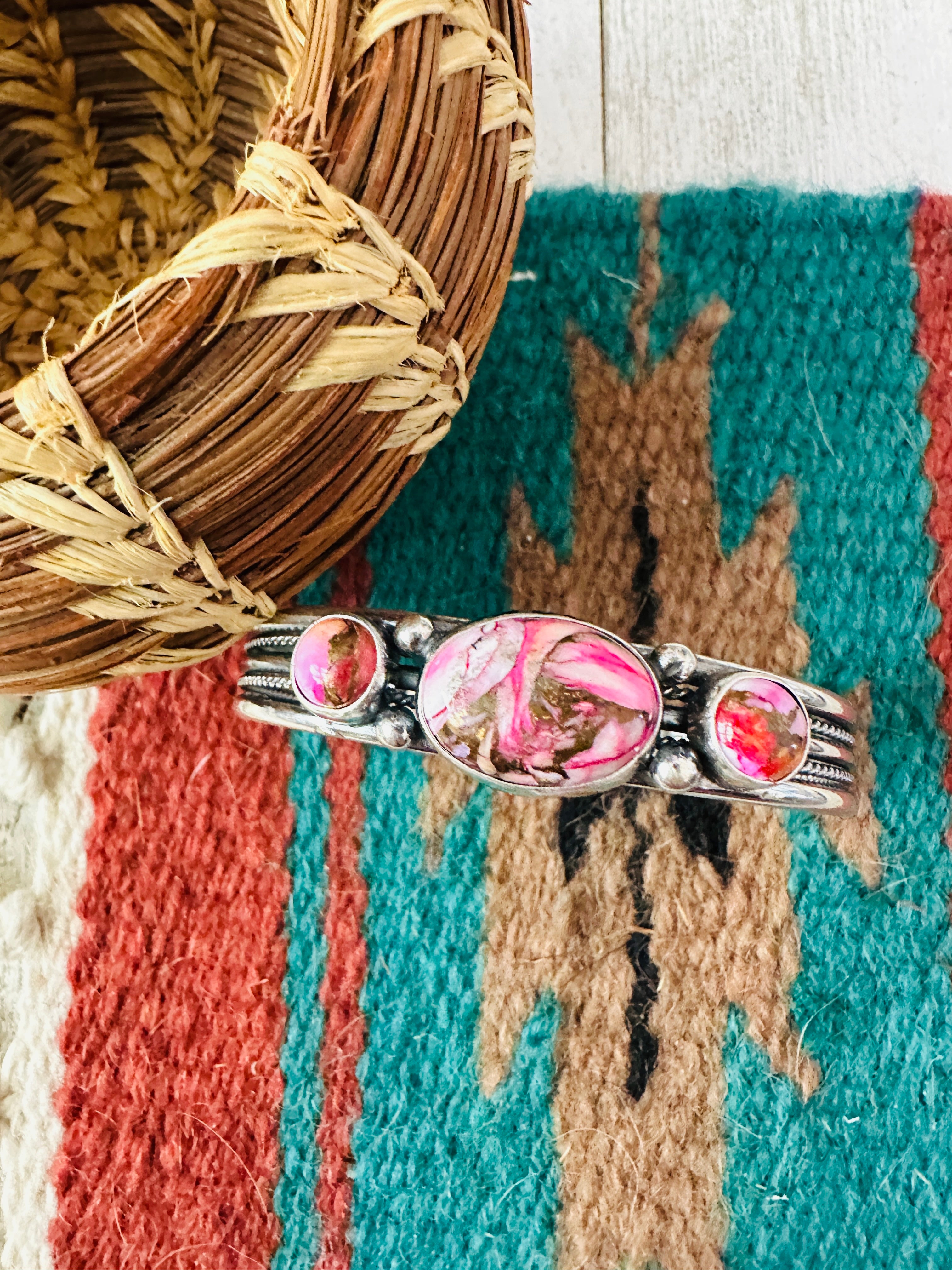 Handcrafted Sterling Silver & Pink Mojave Cuff Bracelet