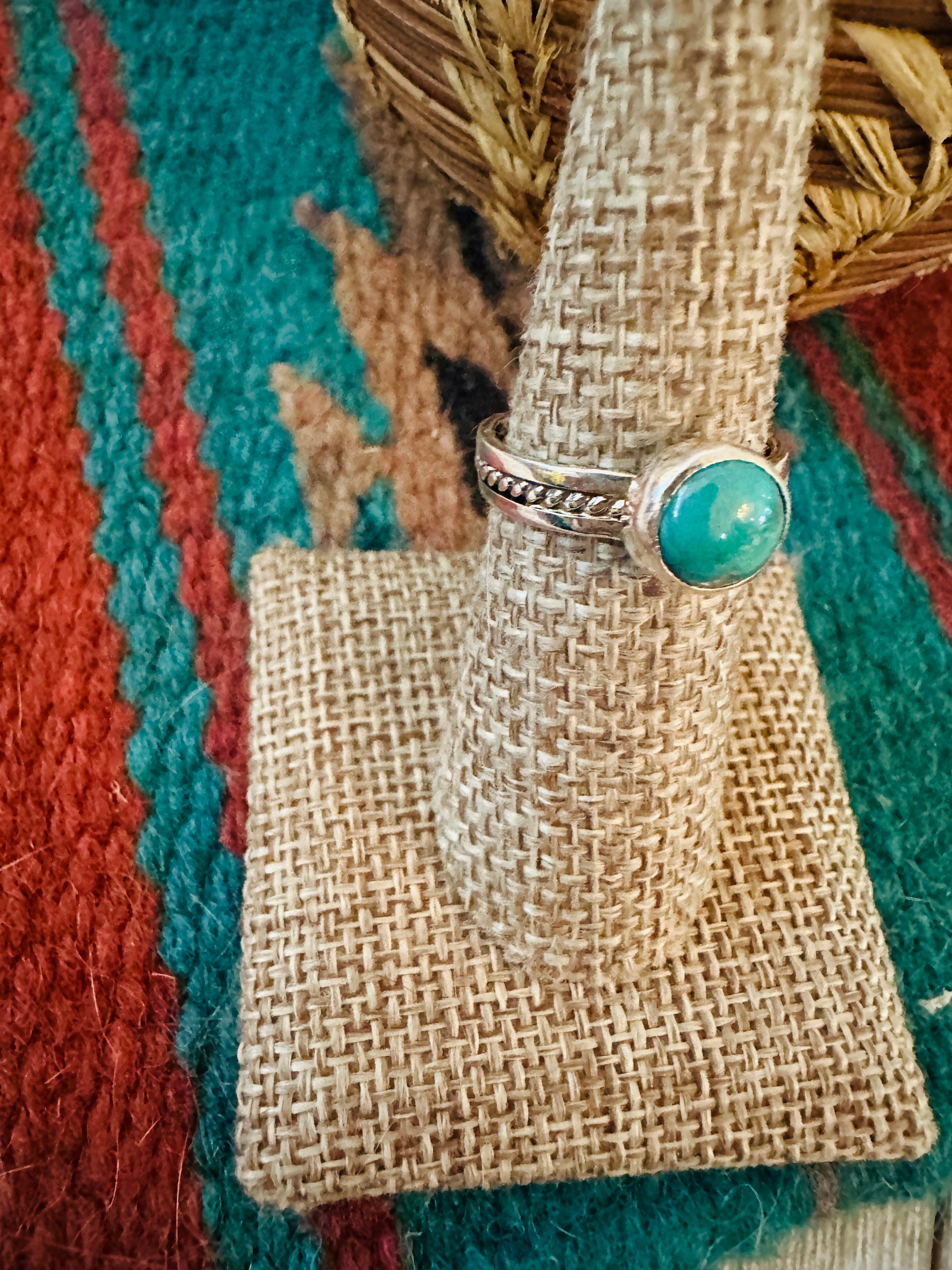 Handcrafted Turquoise & Sterling Silver Ring Size 7