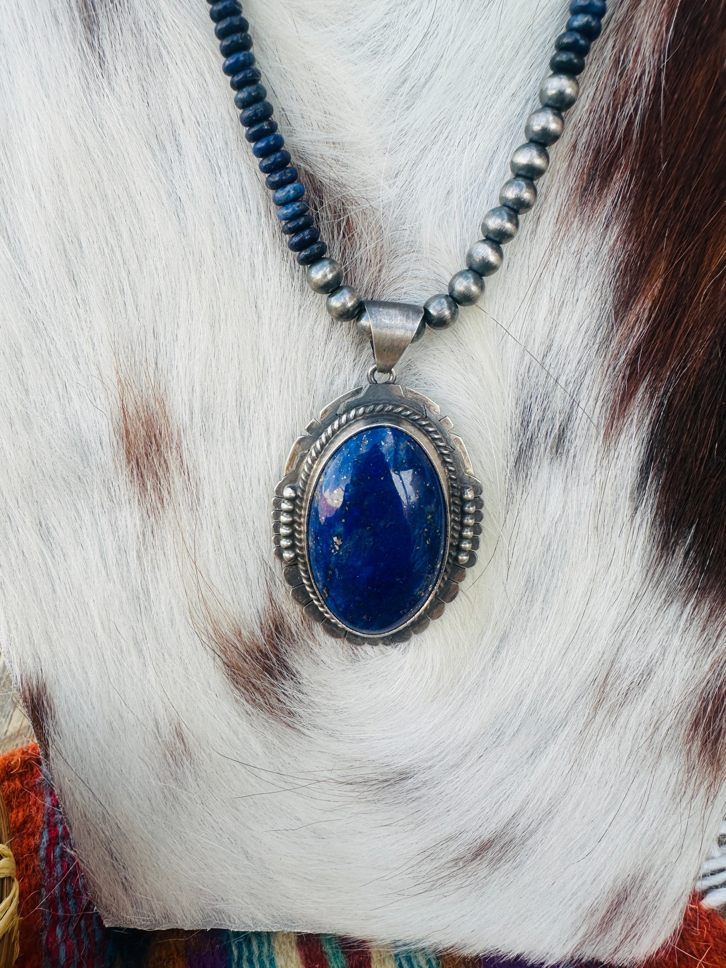 Handcrafted Lapis & Sterling Silver Beaded Necklace
