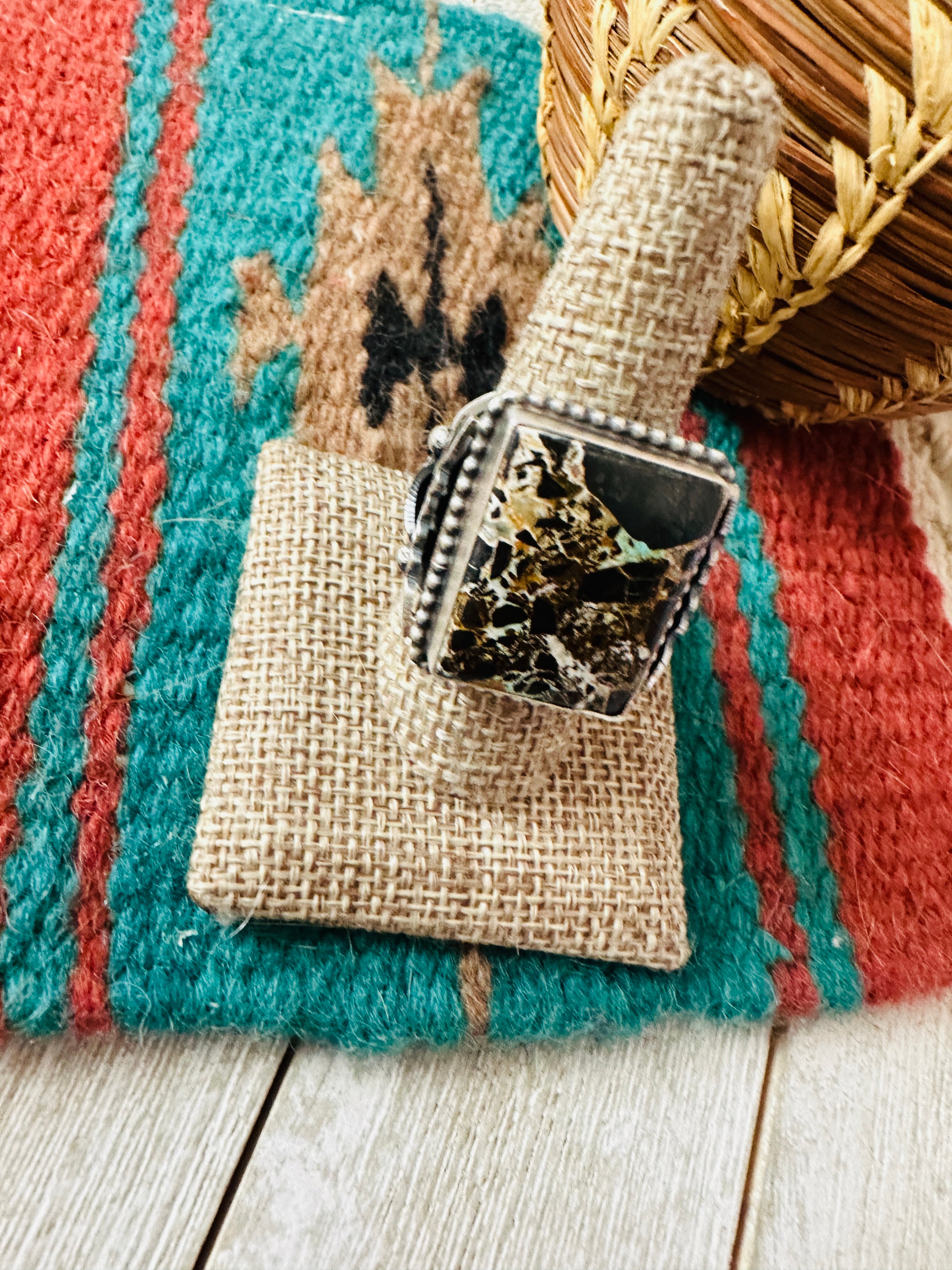 Handcrafted Blackjack Turquoise & Sterling Silver Ring Size 10 by Jackson Hoskie