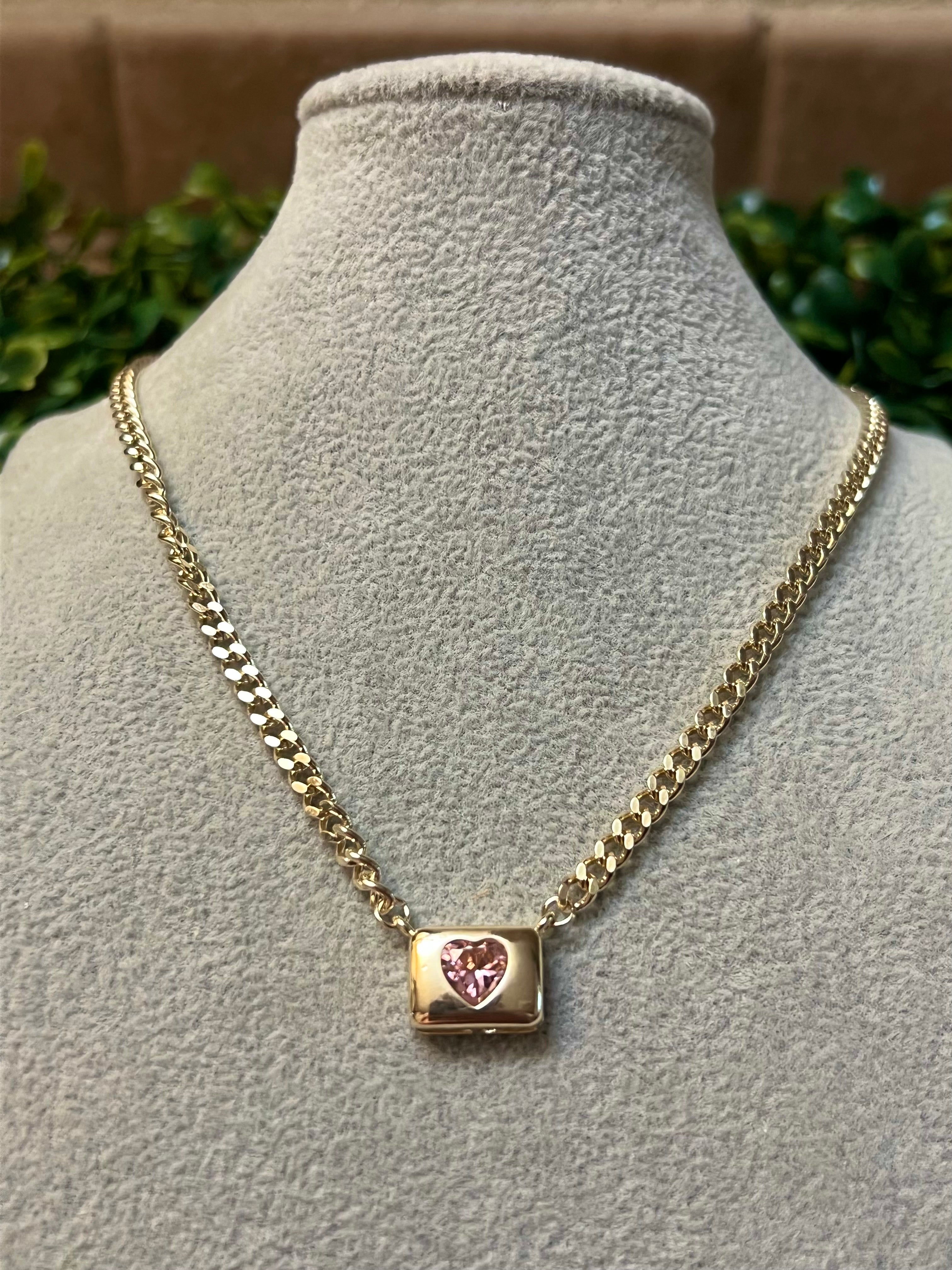 14k Gold Plated Pink Heart Locket Necklace