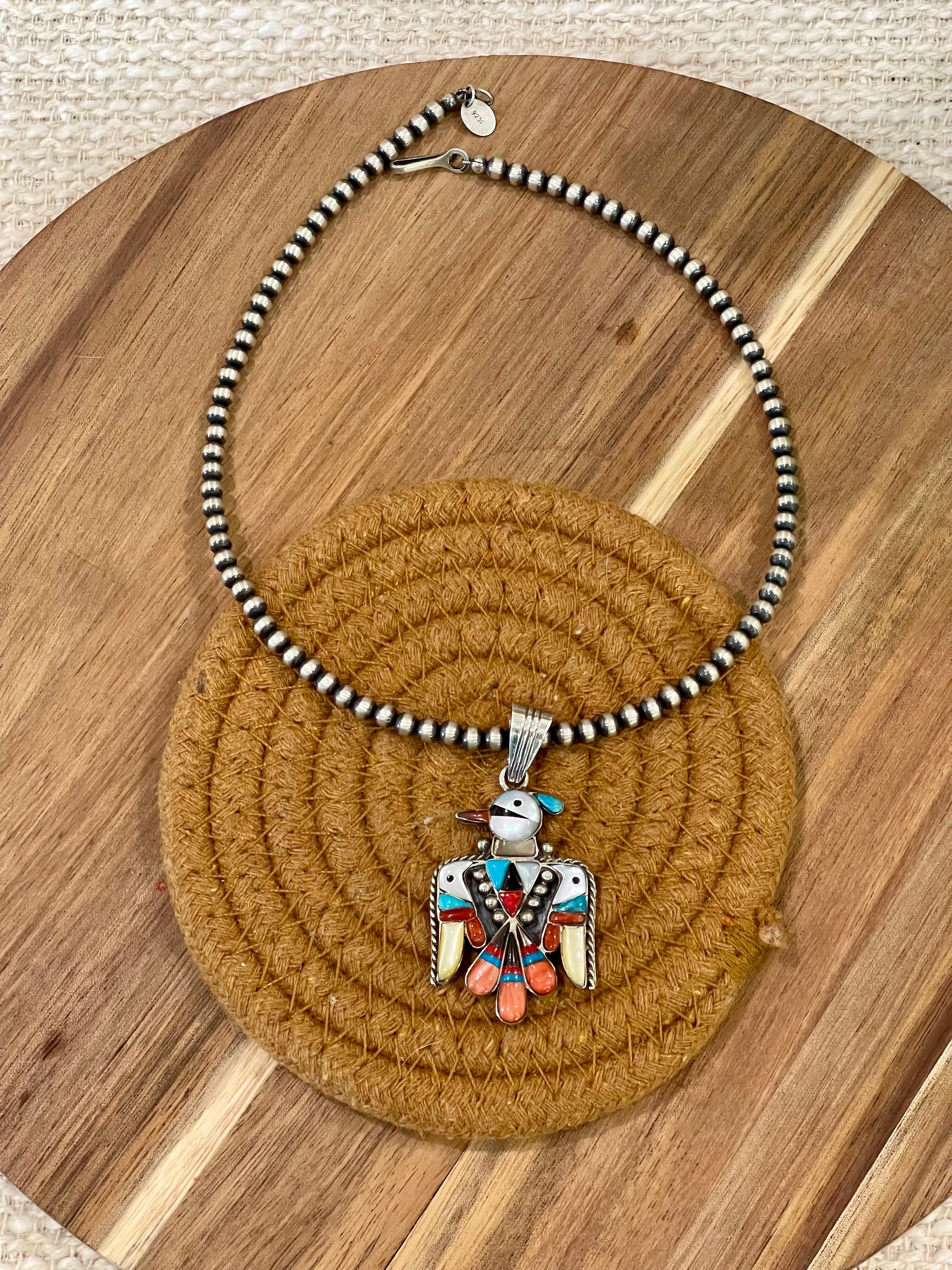 Handcrafted Sterling Silver & Multi Stone Thunderbird Pendant