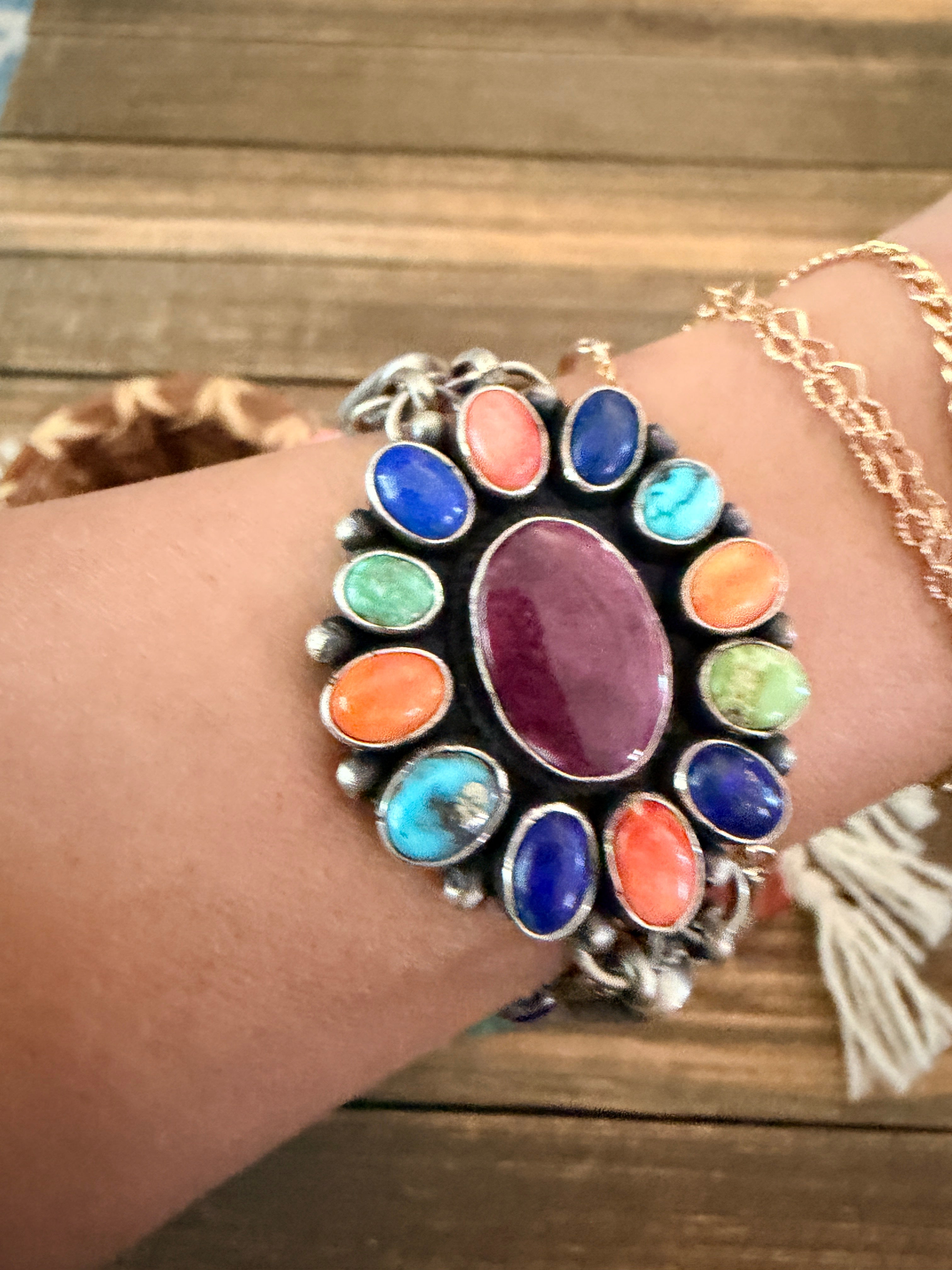 Handcrafted Sterling Silver & Multi Stone Cluster Link Bracelet by Betty Tom