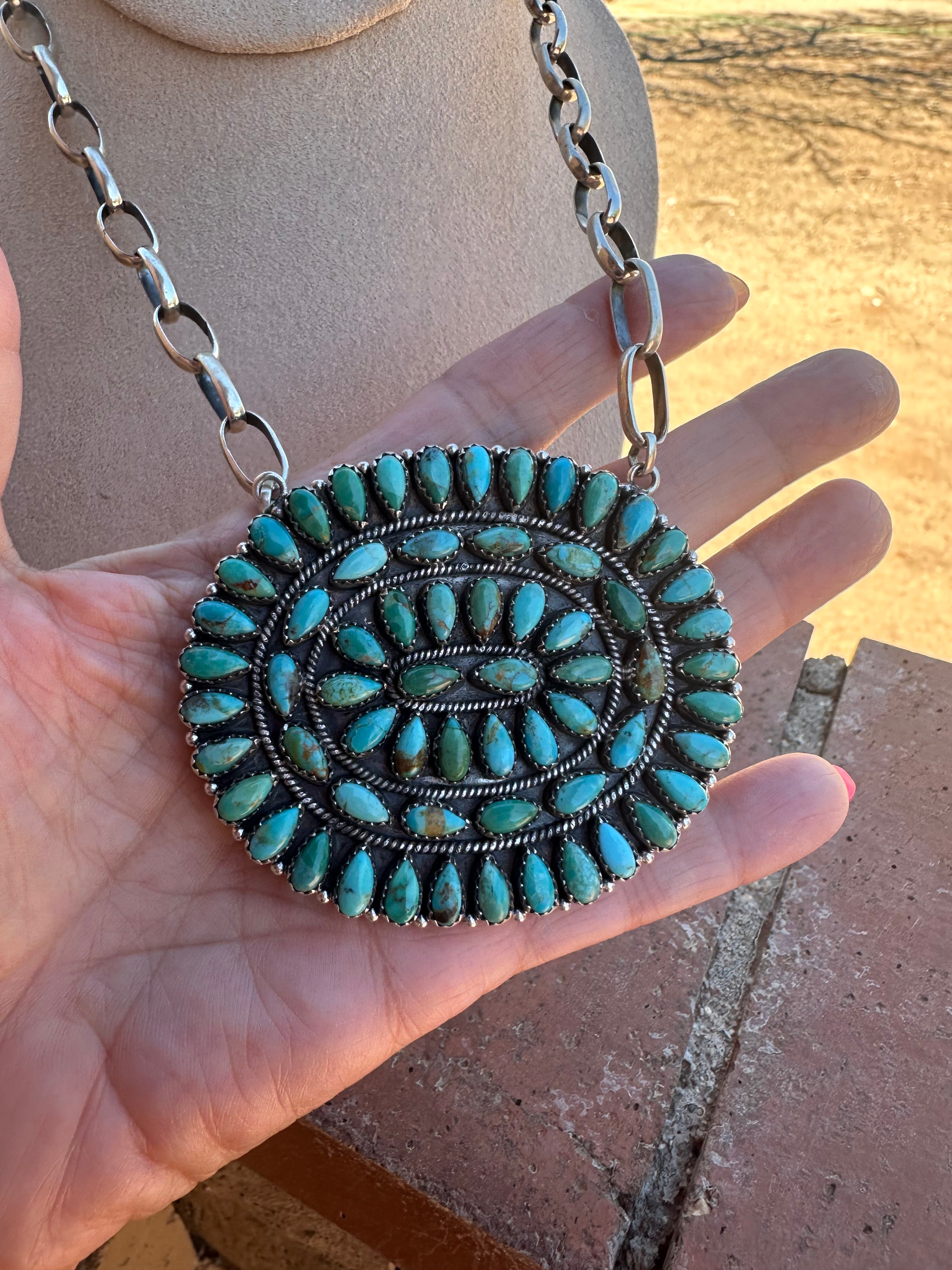 Handmade Sterling Silver & Turquoise Cluster Necklace